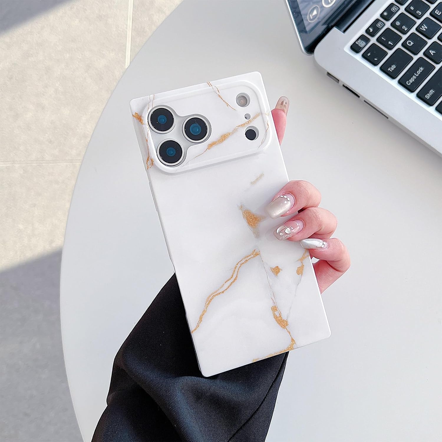 Rectangle Marble Design for iPhone 17 Pro Case for Women,Luxury Marble Glossy Soft Slim Protective Cute Girly Phone Cover for iPhone 17Pro, 6.3 inch, White - Image 7