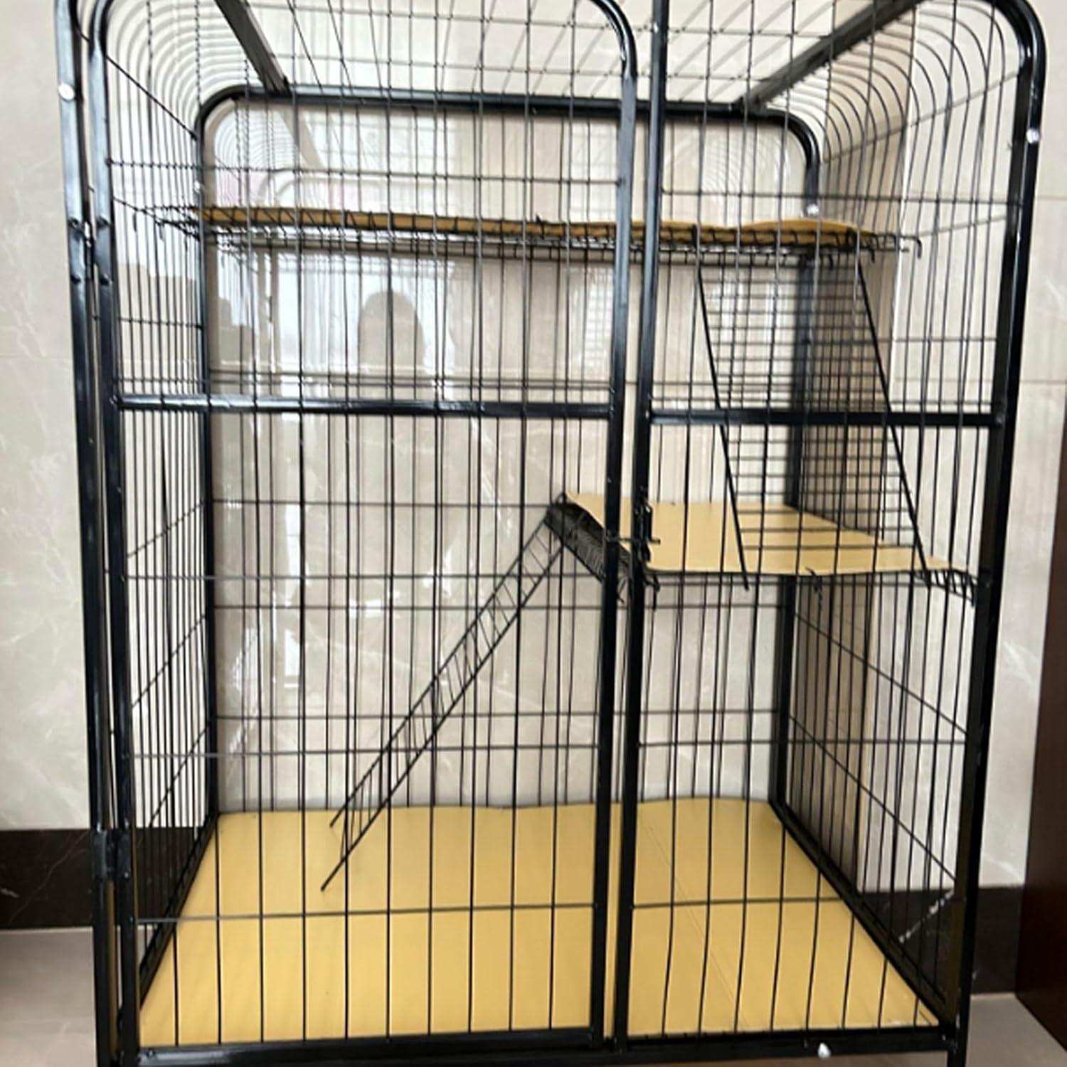 Gabbie per Gatti da Interno Grandi con Lettiera per Due Gatti Gabbia per Furetto per Gattini in Metallo Pieghevole Rotelle Rotanti A 360 ° Recinto per Animali Domestici con, White, B-78 * 54 * 137CM