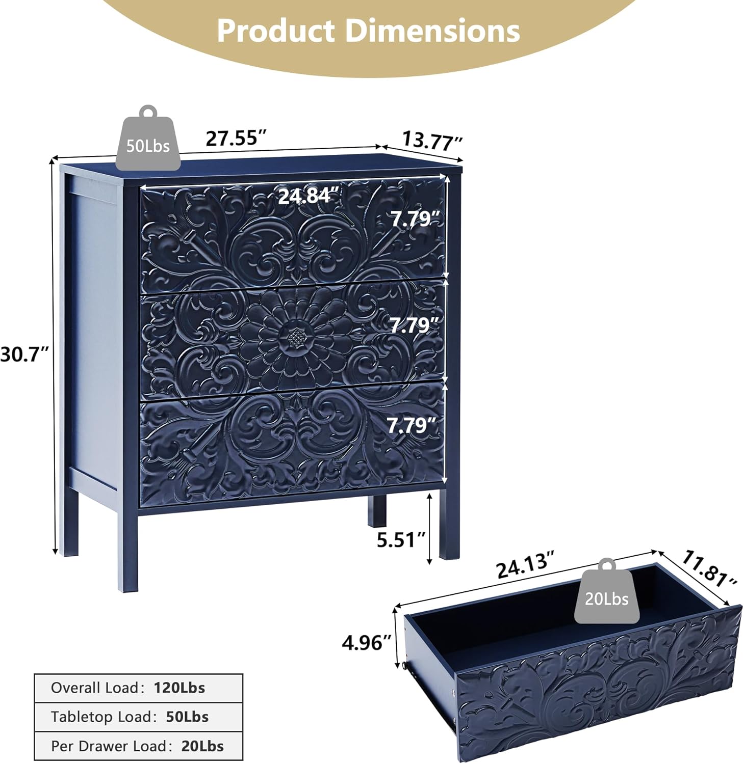 Product dimensions and load capacities for the weselon dresser