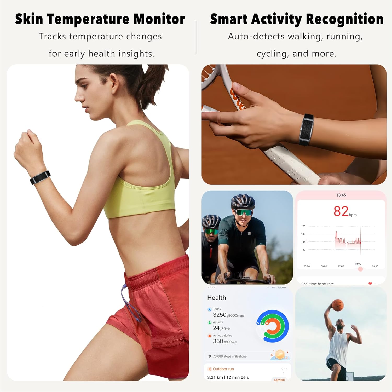 Smart Bracelet,100+ Sport Modes Fitness Tracker with Continuous Heart Rate Blood Oxygen Sleep Monitor 24h, Comes with a Free Armband(Black)