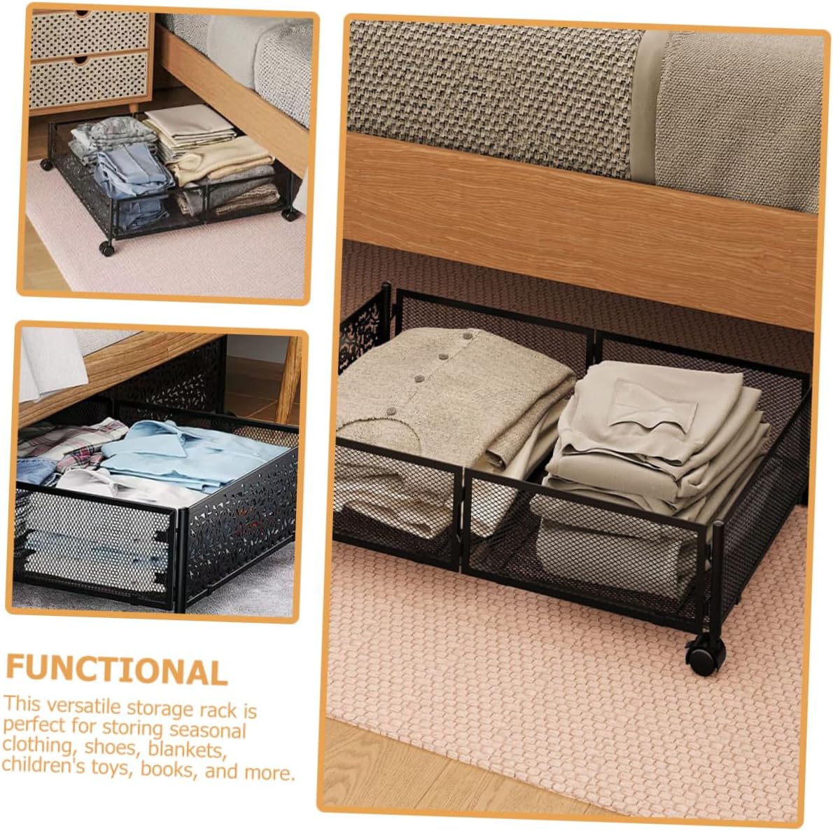 DOITOOL Bed Storage Containers Wheels under Bed Storage Rack Large Drawers Space Saver Easy Roll Sturdy Steel