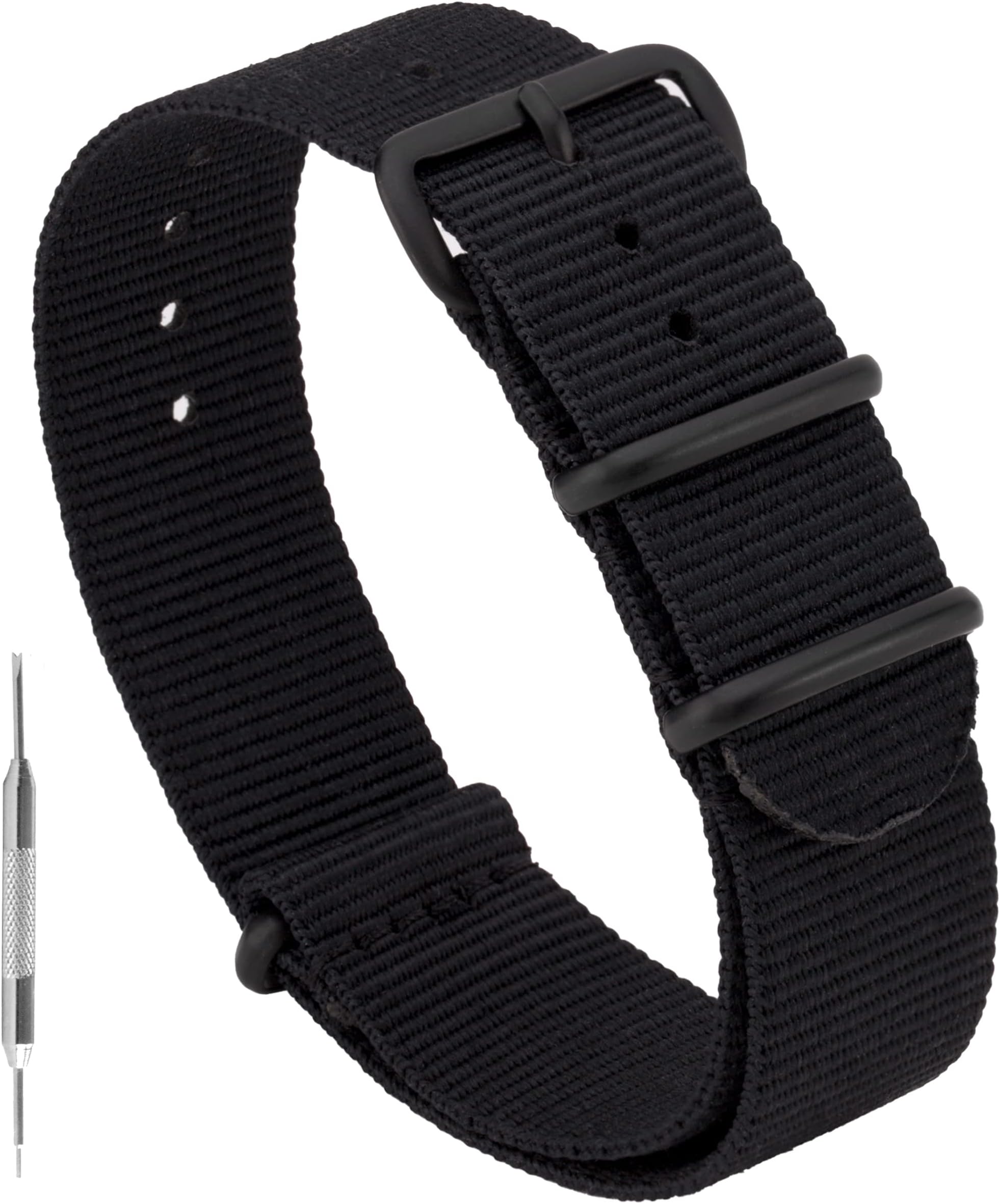 Benchmark Basics Nylon Watch Band - Waterproof Ballistic Nylon One-Piece Military Watch Straps for Men & Women - Choice of Color & Width - 18mm, 20mm, 22mm or 24mm
