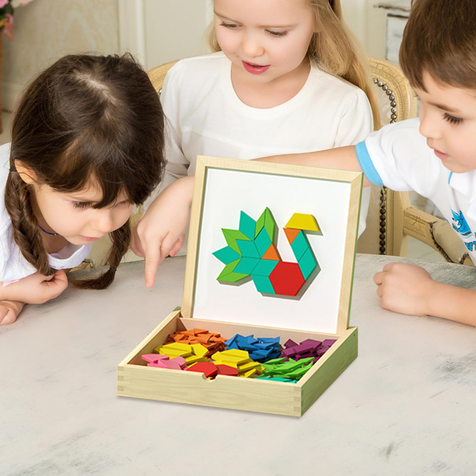 Zestaw Drewnianych Bloków Magnetycznych Wzory Geometryczne Wzory | Zabawki Edukacyjne Dla Dzieci - Karty Geometryczne Koncepcje Dla 4 Do 8