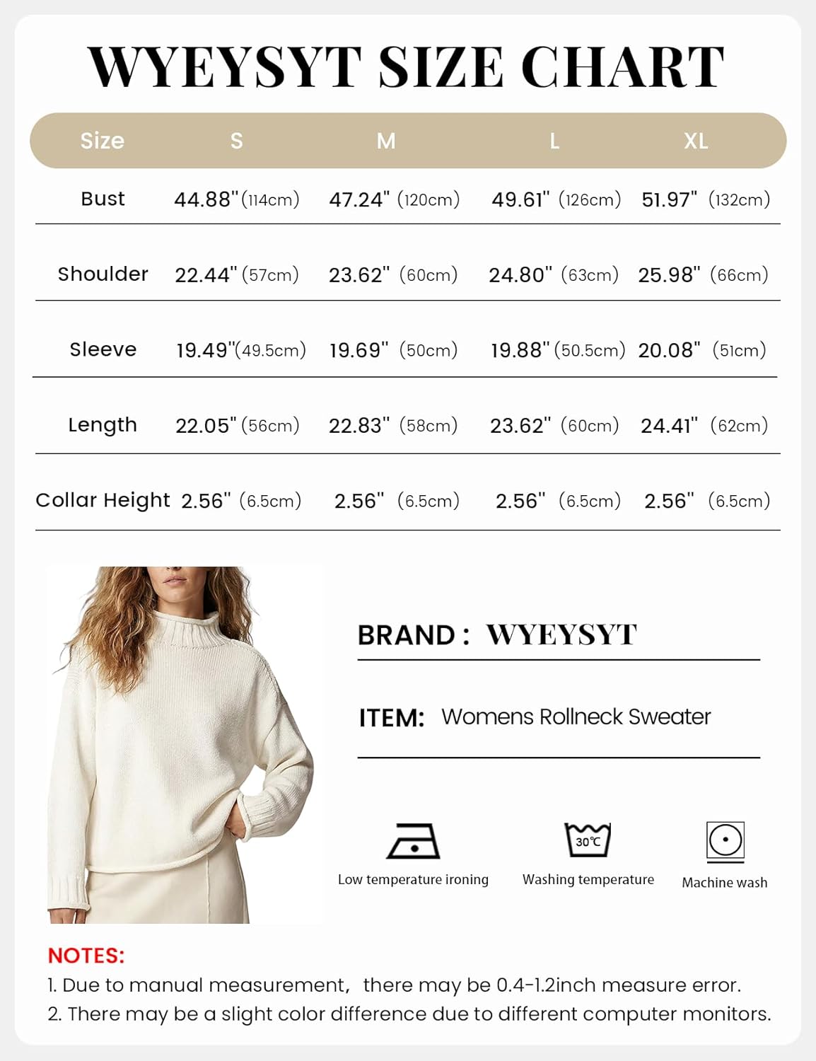 Wyeysyt Women's Oversized Rollneck Sweater Chunky Cable Knit Soft Pullover Sweater Fall Winter Casual Knitwear - Image 7