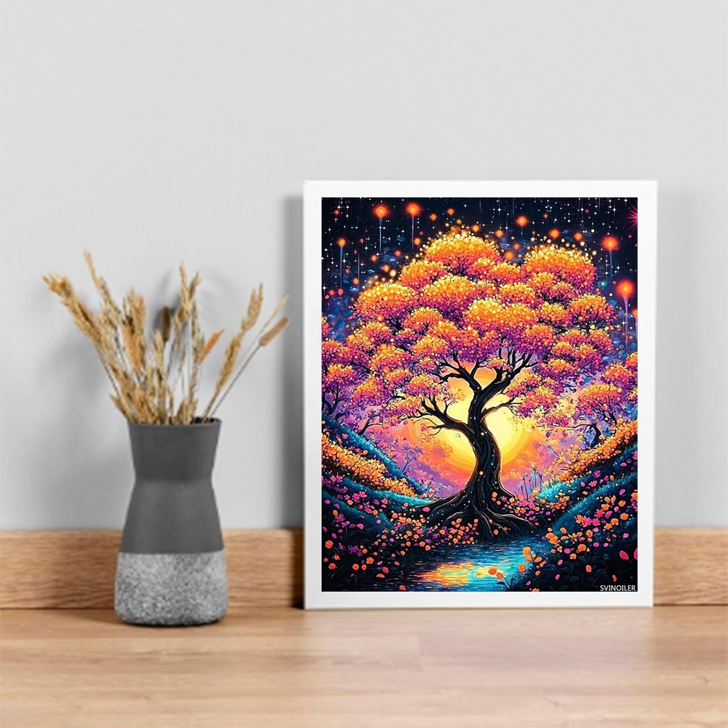 Tree of Life Paint by Numbers Kits 16x20inch Canvas Colorful Flowers and Stars Pattern DIY Oil Painting for Adults Beginners with Brushes Acrylic Pigment Drawings Gift (Without Frame) image 2