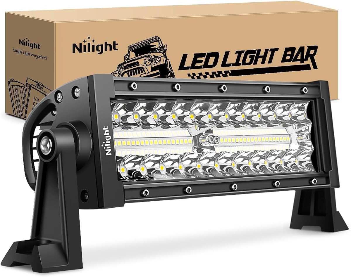 Barra de luz LED de 9,5 pulgadas, combo de inundación puntual de triple fila, luces de 64 LED, iluminación de parachoques de respaldo para trabajo de conducción antiniebla para camiones todoterreno, SUV, ATV, UTV