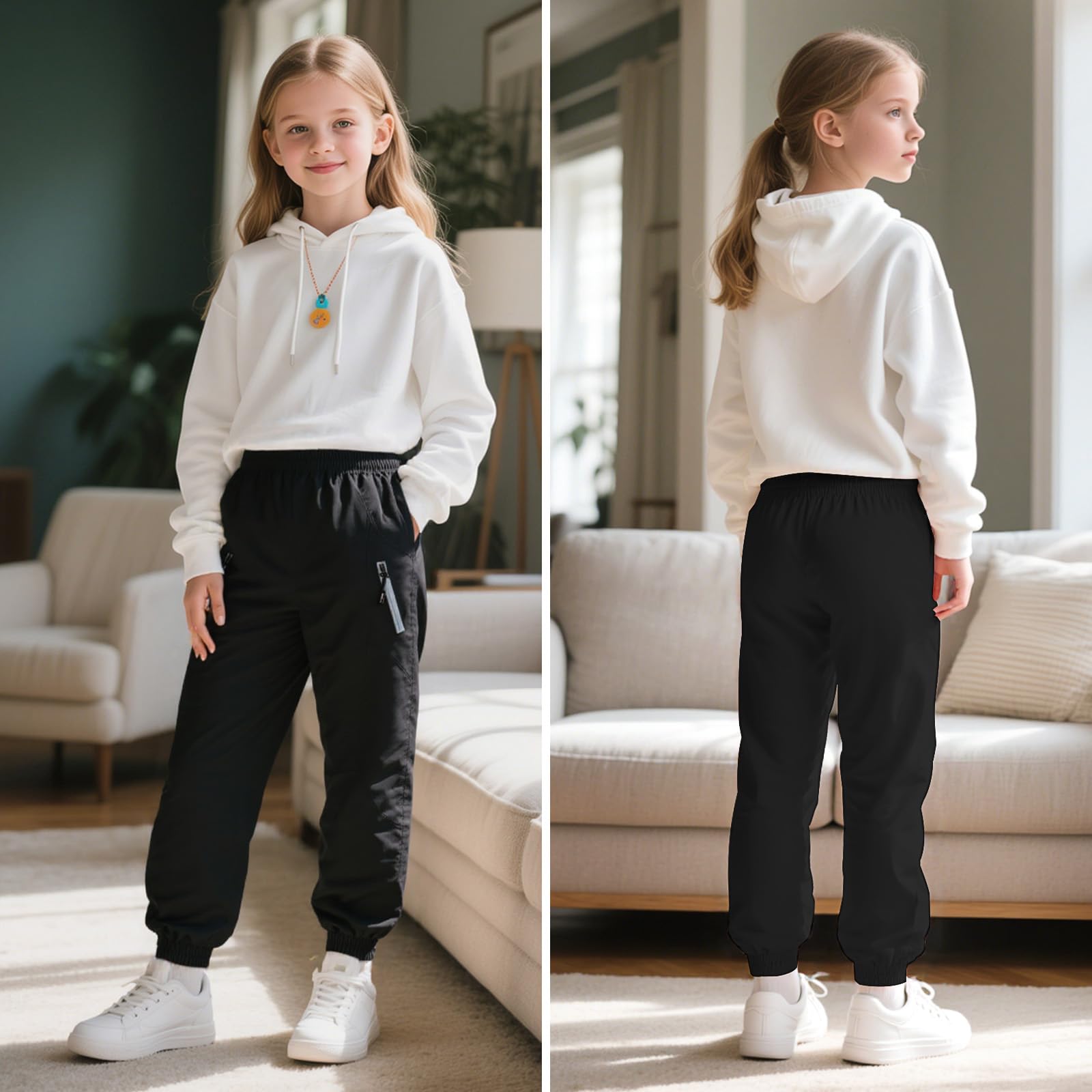 Pantaloni Trekking Impermeabili Bambini, Morbidi Pantalone Pioggia Outdoor con Strisce Riflettenti, Traspiranti Fodera a Rete Pantaloni da Jogging per Ragazzi Ragazze 7-14 Anni