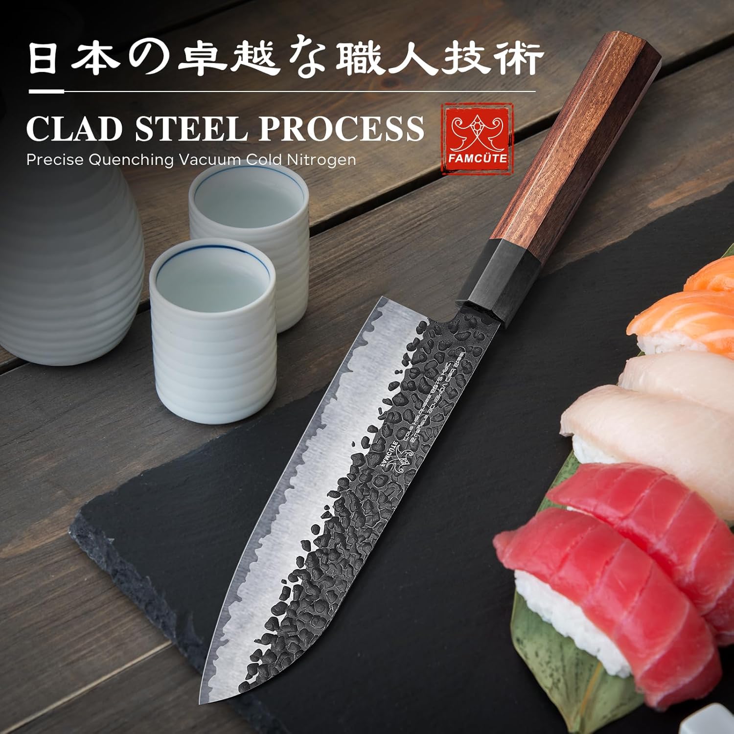 Santoku Knife 7 inch, Hand Forged 5 Layers 9CR18MOV High Carbon Steel Professional Kitchen Knife, Ultra Sharp Rosewood Handle Japanese Chopping Knife As a Thoughtful Christmas Gift for Dad/Mom - Image 7