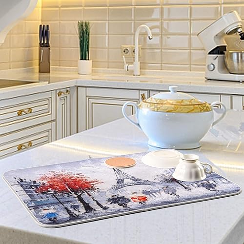 Miniatura 6 de ALAZA Art Painting France Paris Eiffel Tower 617312621 - Tapete de secado de platos para encimera de cocina, microfibra absorbente, almohadilla de