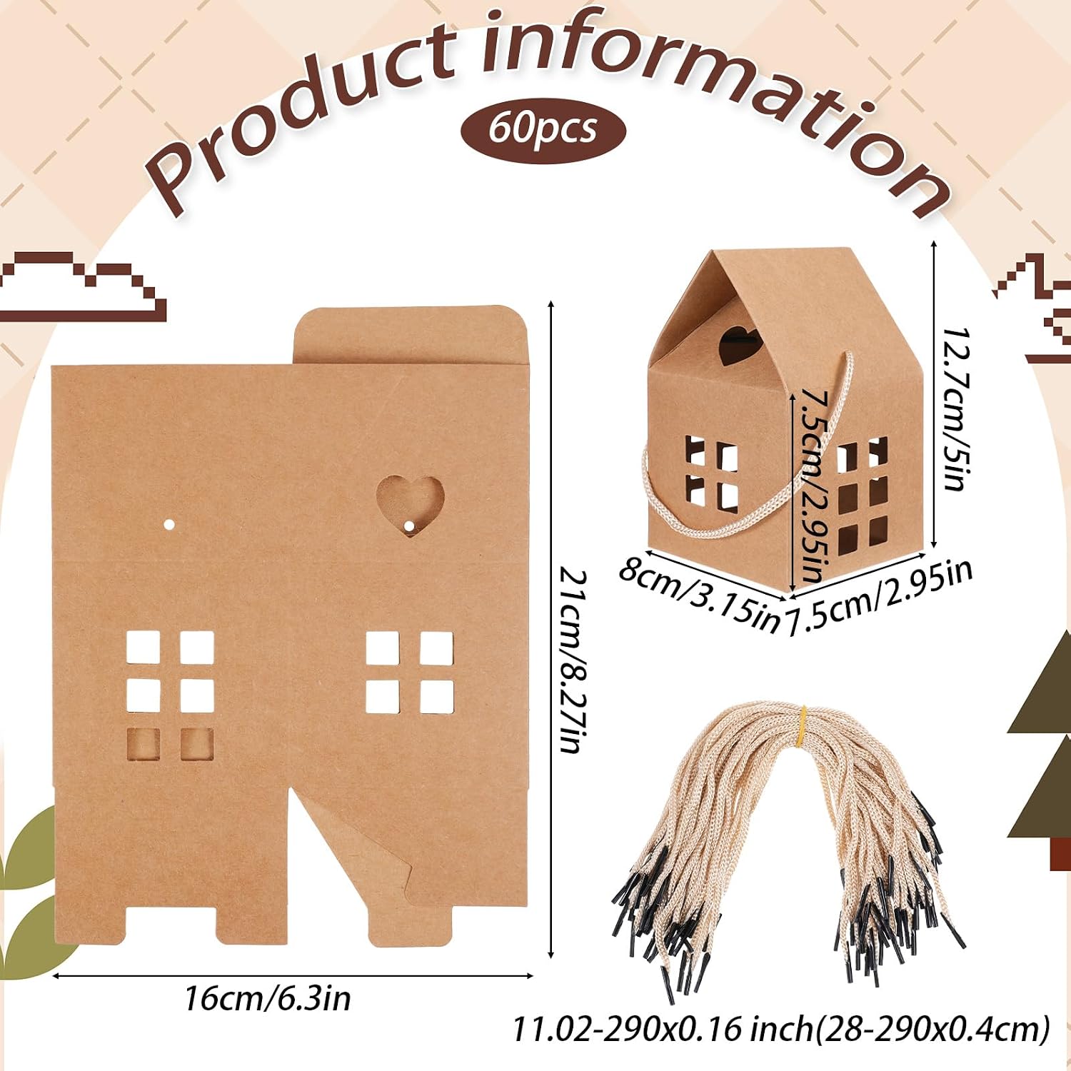 Dimeho 60pcs House Shaped Gift Boxes 5.1 × 3.1 × 3.1" Paper Candy Box Cardboard Treat Boxes Gift & Favor Box Cardboard Treat Bags for Wedding Christmas Baby Shower Birthday Party Treats Decoration image 2