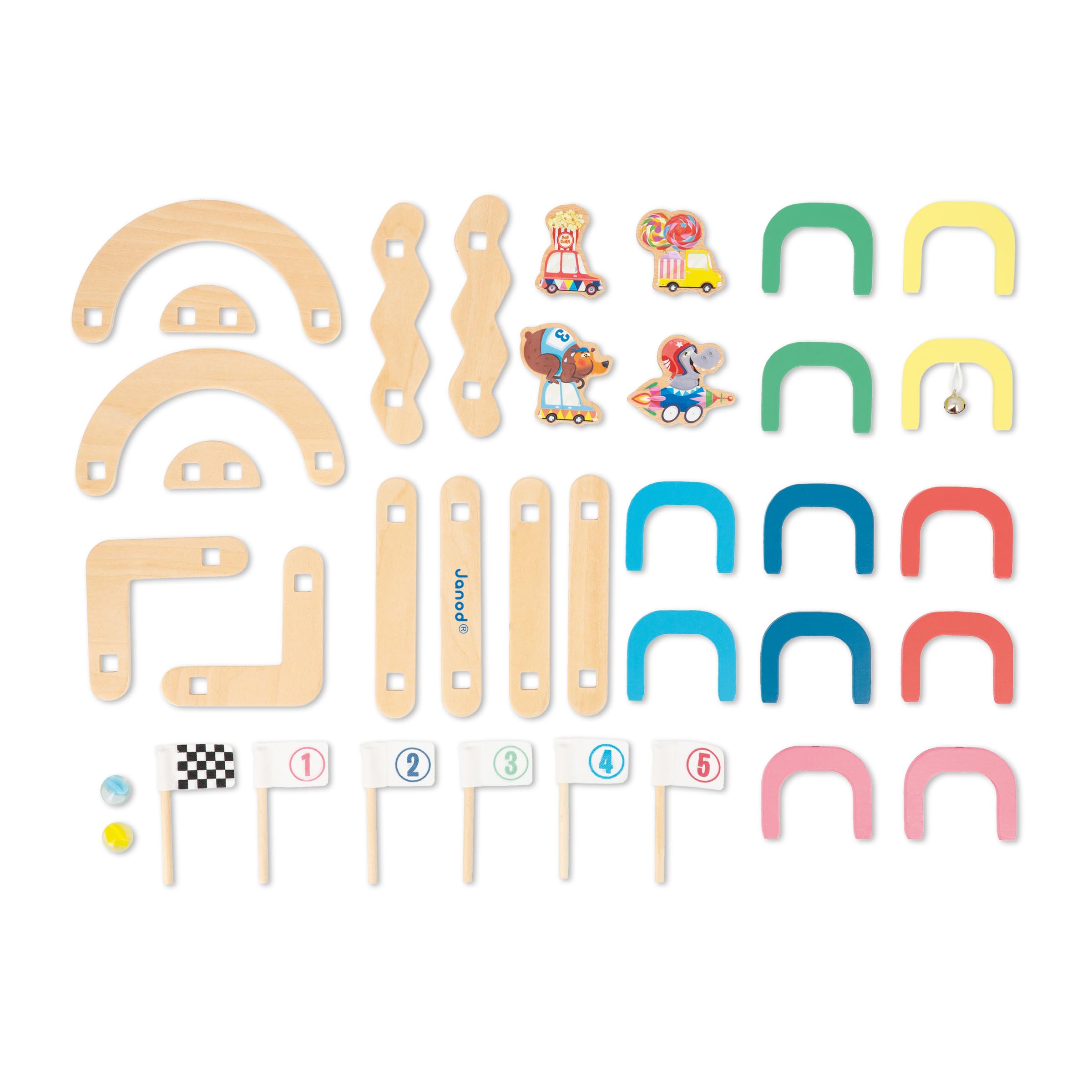 Janod, Applepop Children’s Marble Game, Game of Skill, 6 Sections + 2 Marbles + 4 Playing Pieces - Image 3