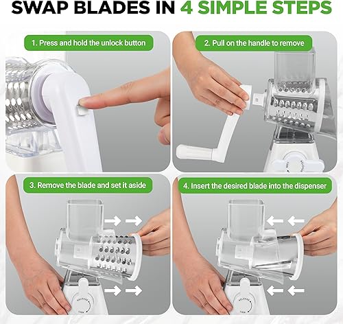 Miniatura 3 de Nutrichef Rallador y triturador de queso 3 en 1 Base de succión fuerte, mango giratorio con bloqueo de seguridad Incluye manivela y 3 cuchillas de