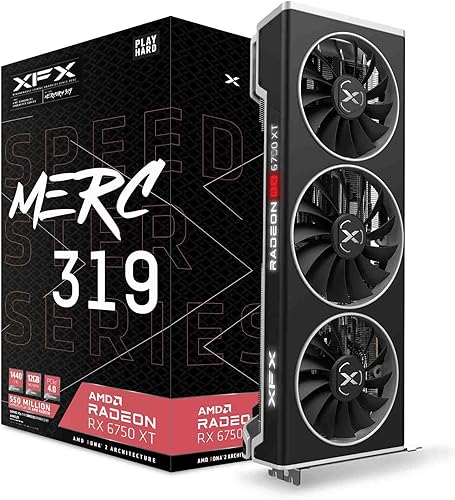 XFX Speedster MERC319 Radeon RX 6750XT - Tarjeta gráfica para juegos negra con 12 GB GDDR6 HDMI 3xDP, AMD RDNA 2 RX-675XYTBDP
