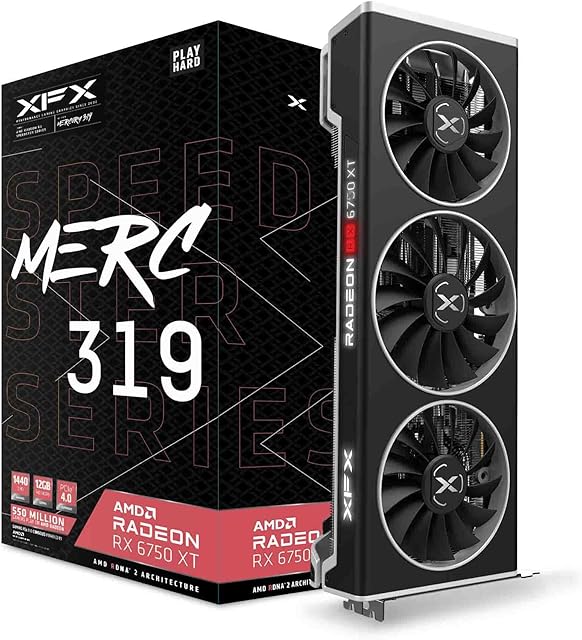 XFX SPEEDSTER MERC319 RADEON RX 6750XT BLACK Gaming Graphics Card with 12GB GDDR6 HDMI 3xDP, AMD RDNA 2 (RX-675XYTBDP)