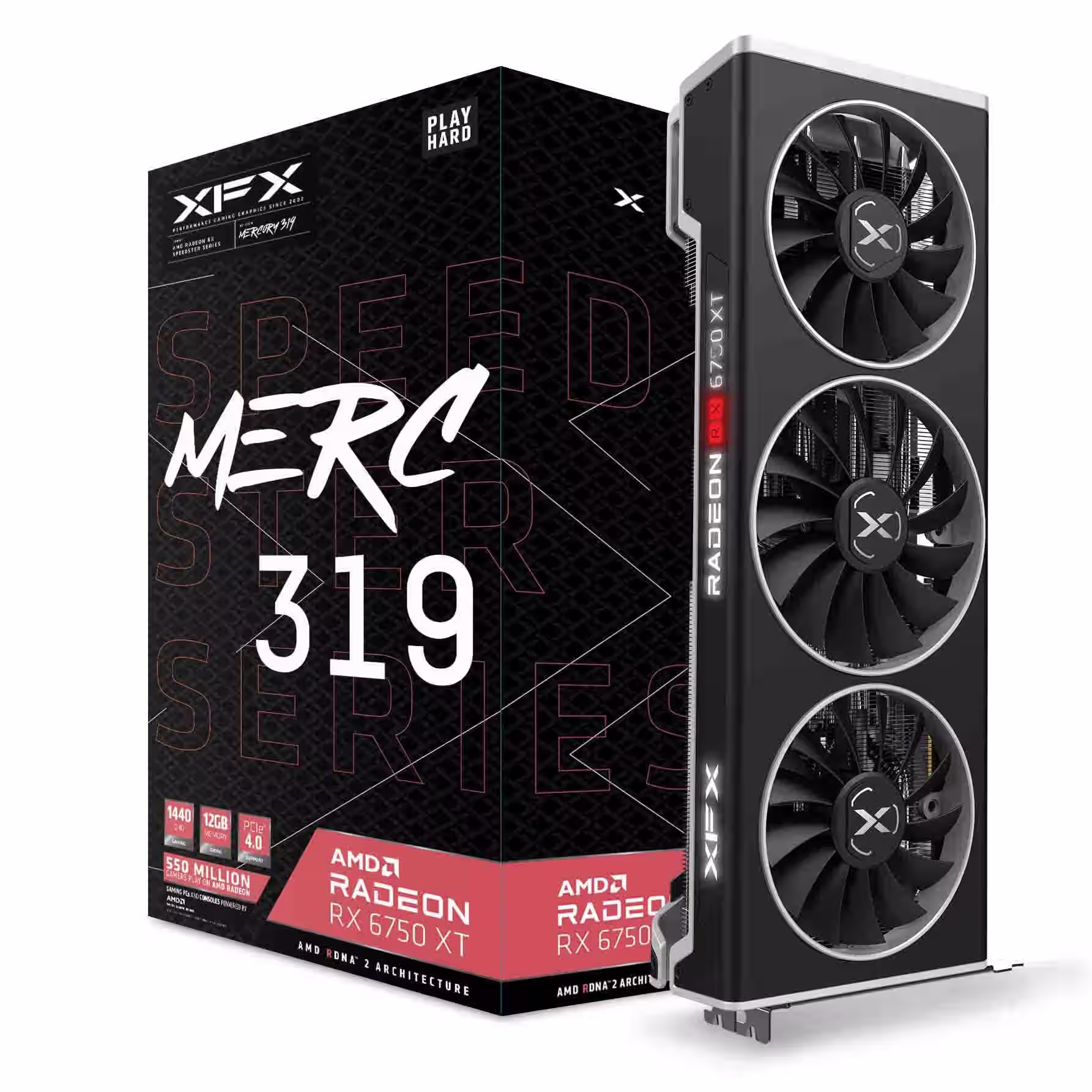 XFX Speedster MERC319 Radeon RX 6750XT Gaming Grafikkarte mit GDDR6 HDMI 3xDP 12GB