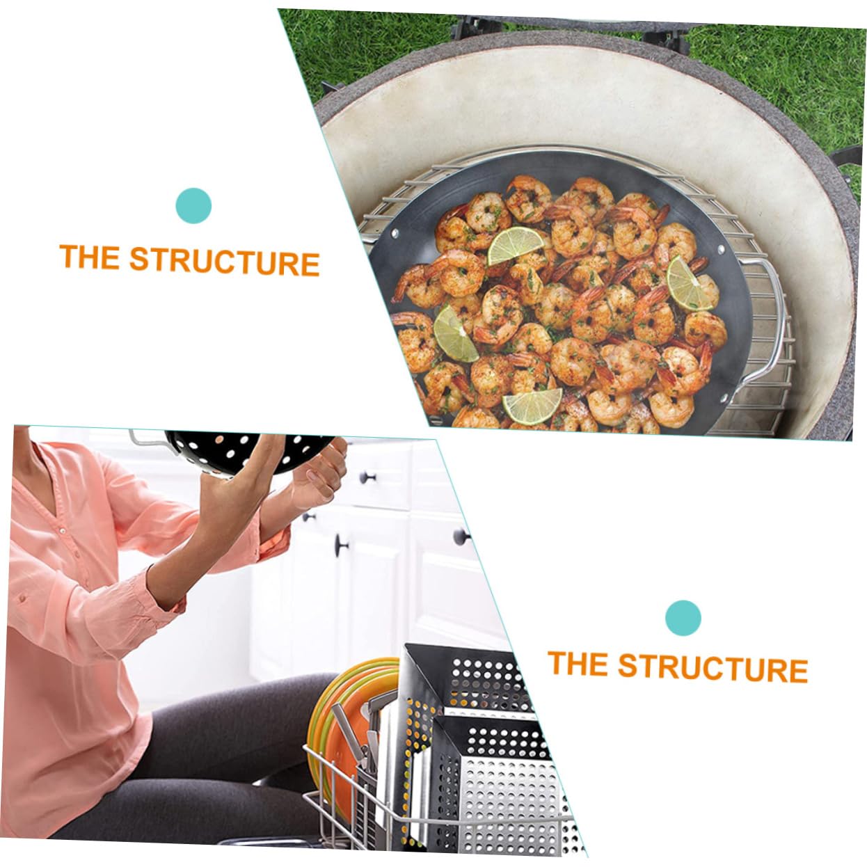 INOOMP Cestello Design a Doppia Maniglia per Grigliare Verdure Antiaderente in Acciaio al Carbonio e Fori Grandi per Barbecue All'aperto e Giardino