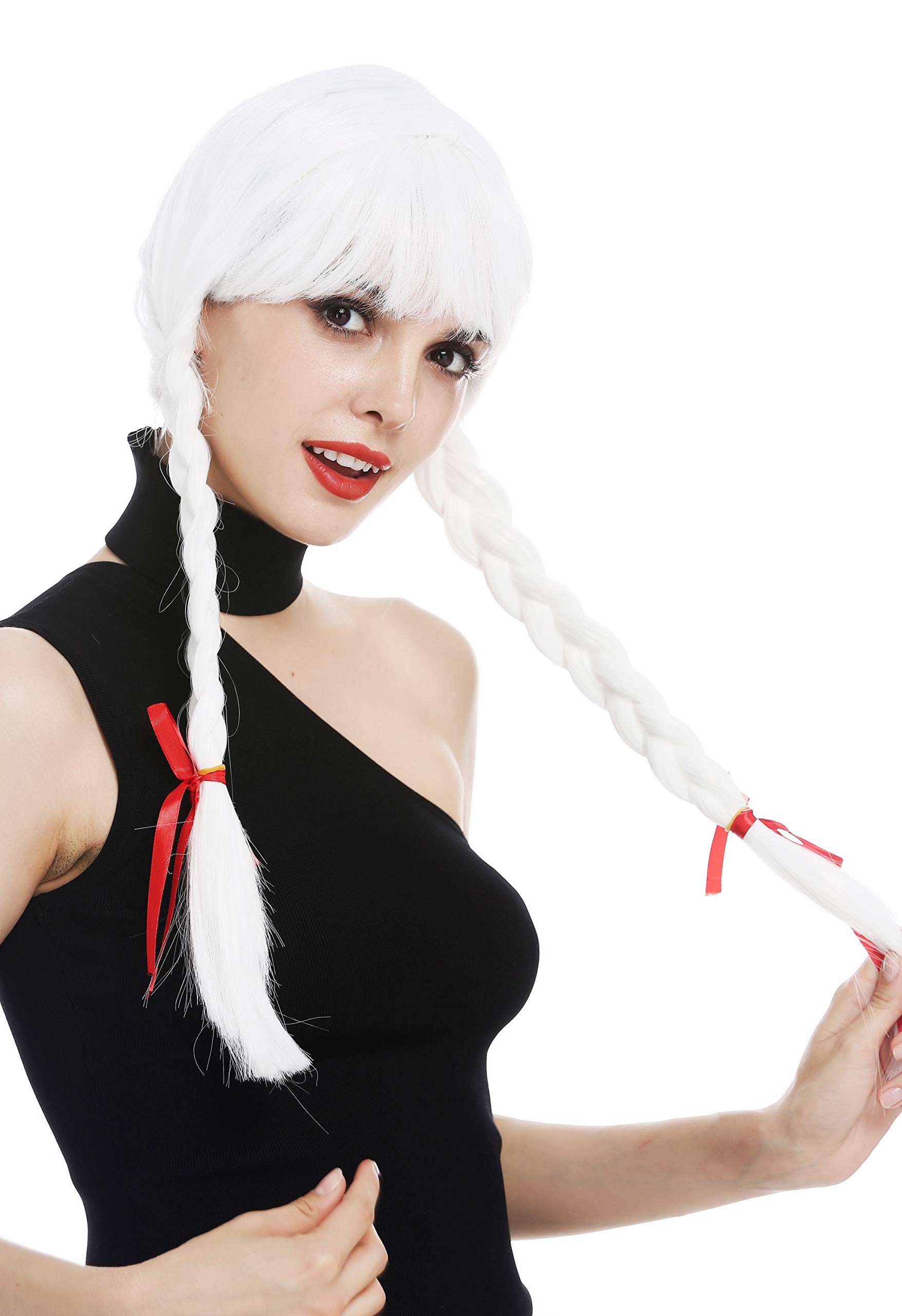 WIG ME UP- XR-008-P60 Peluca para Mujeres Carnaval Pelo Largo Trenzado Trenzas Flequillo Blanco
