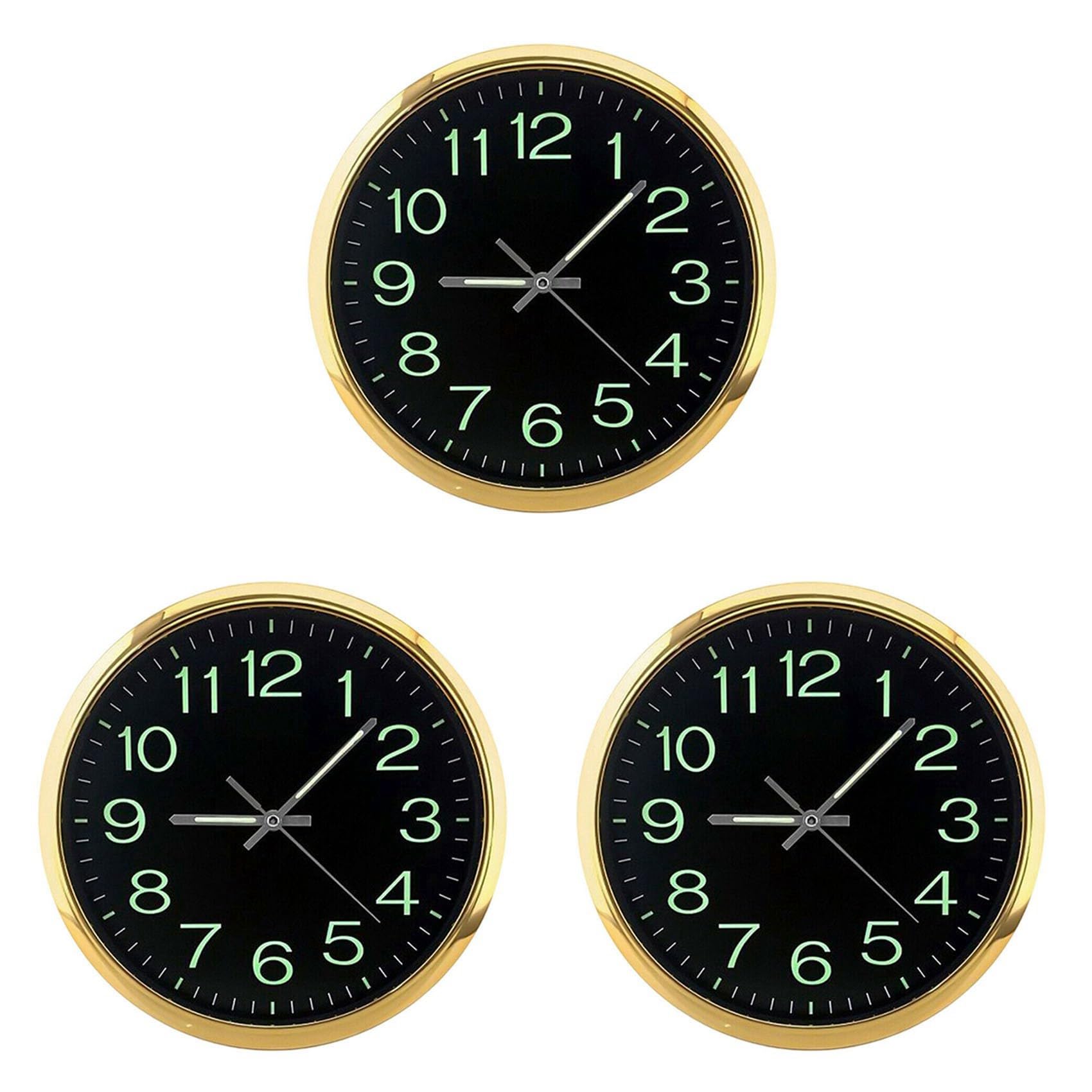 Horloge murale lumineuse ronde pour salon et chambre dorée silencieuse pack de 3