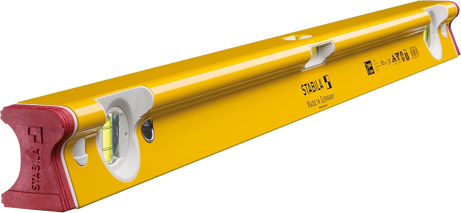 STABILA Spirit Level Type R 300, 81 cm, Torsion-Resistant Aluminium R Profile, 1 Horizontal Level, 2 Vertical Levels, Shock-Absorbing End Caps, Integrated Non-Slip Stoppers, Made in Germany, Yellow