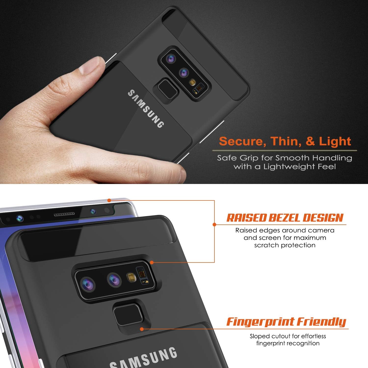 Galaxy Note 9 Case, PUNKcase [Lucid 3.0 Series] [Slim Fit] [Clear Back] Armor Cover w/Integrated Kickstand, Anti-Shock System & PUNKSHIELD Screen Protector for Samsung Galaxy Note 9 [Black]