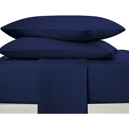 Spyder Cooling Sheets - 6-Piece Striped Bed Sheet Set - Full Dark Denim