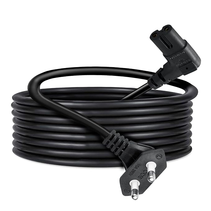 Storite 3 Mtr 2-pin L-Shape Universal Replacement AC Power Cord Cable Wire for Printer, Laptop PC Notebook Computer, Tape Recorder, Camera Black