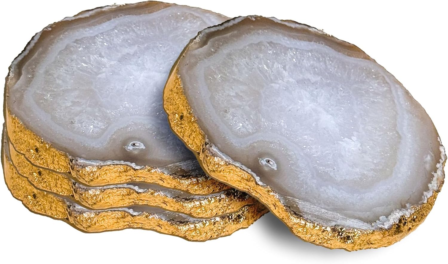 IHI est. 1986 Salt Agate Wood Coasters Set of 4 (4 Inch) - Natural Stone Drink Coasters for Home Decor