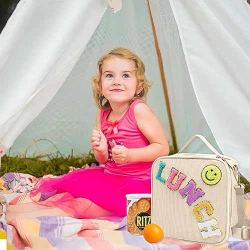 Miniatura 3 de Lonchera aislada con correa ajustable para el hombro, bonita lonchera de pana preparada, bolsa de almuerzo con aislamiento grande, bolsa de almuerzo