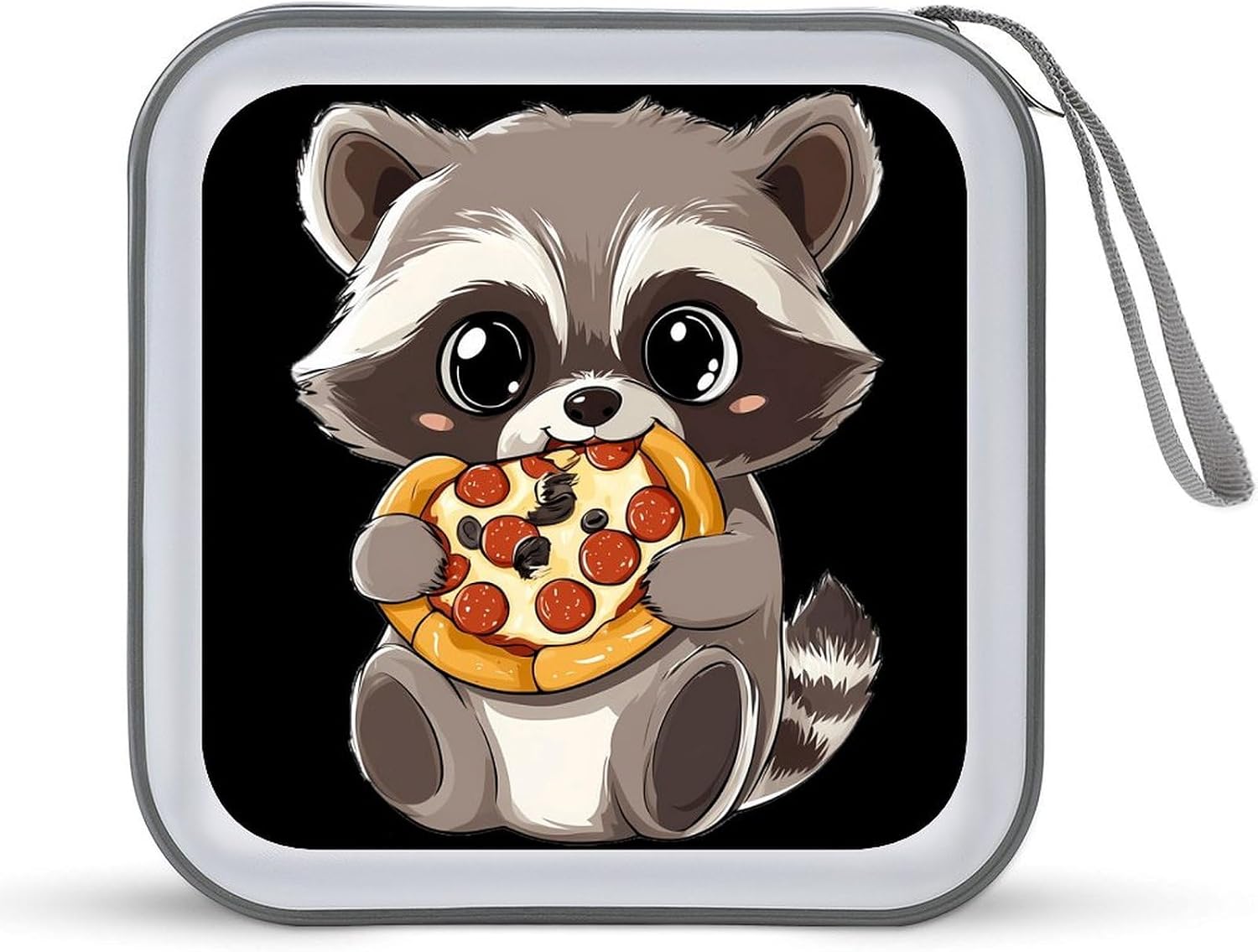 Raccoon Eating Pizza CD Case DVD Storage Holder Binder 40 Capacity | protective,hard case,protable loop,travel car use,zippered closure