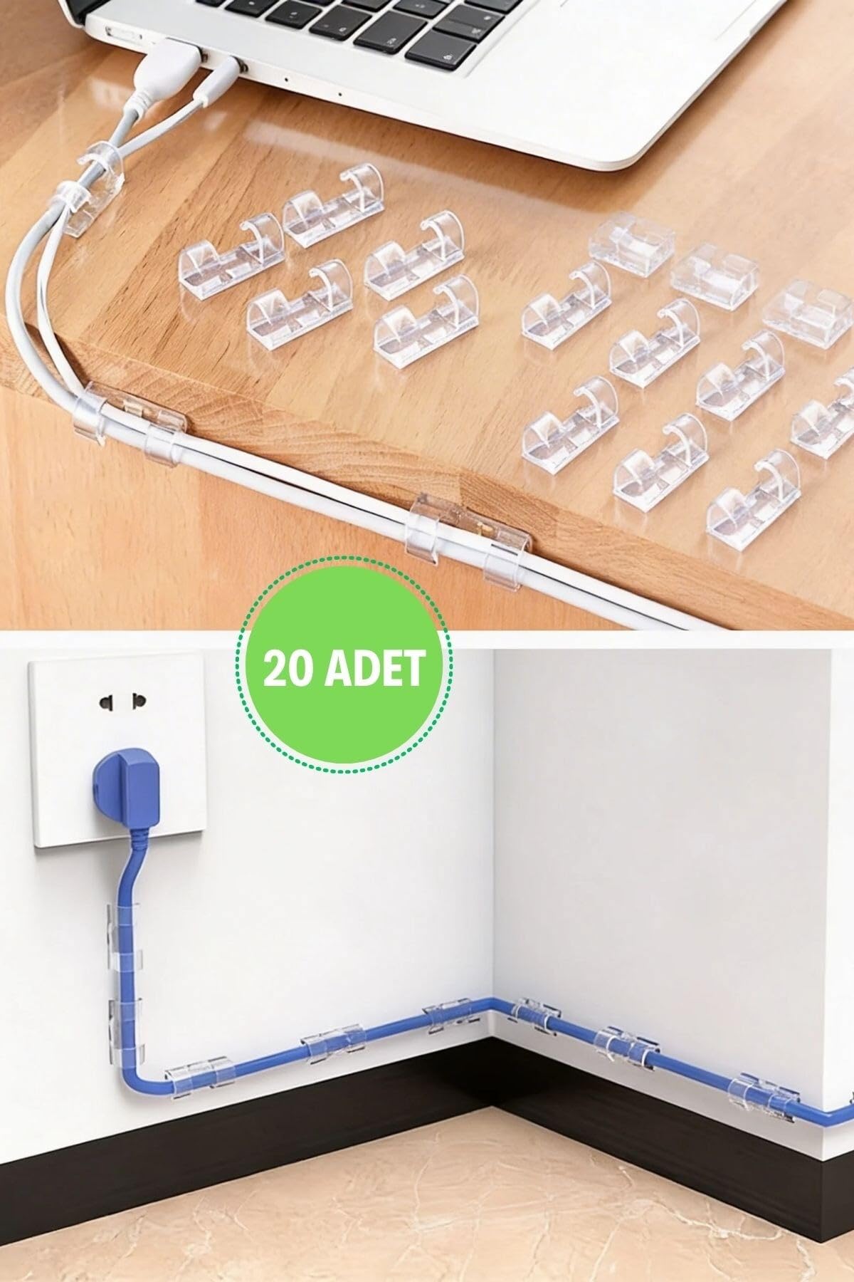 BUFFER 20 Adet Şeffaf Kablo Tutucu Klips, Kendinden Yapışkanlı Masaüstü Kablo Düzenleyici, 30x10x10mm