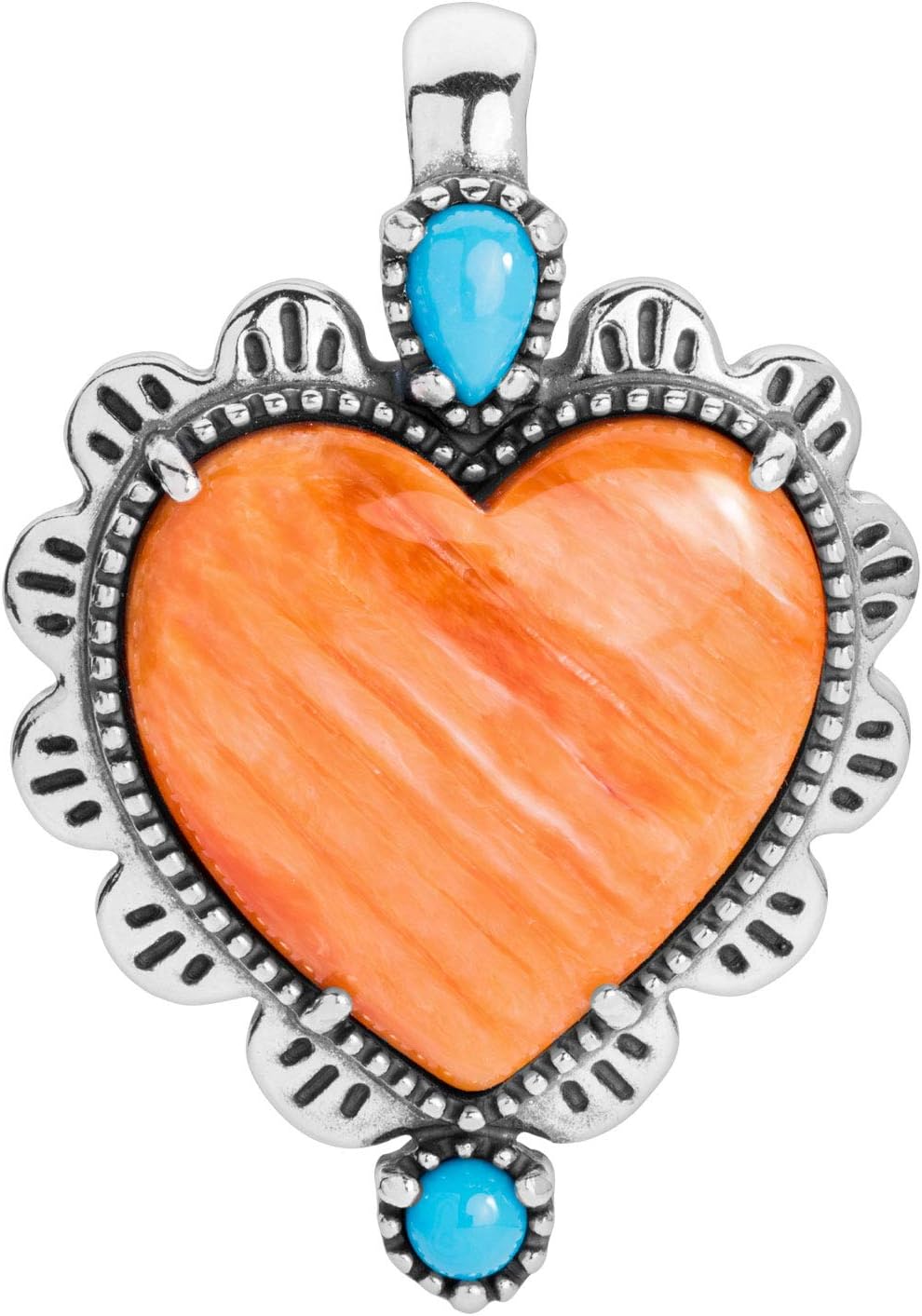 American West Jewelry Sterling Silver Genuine Gemstone Concha Heart Pendant Enhancer
