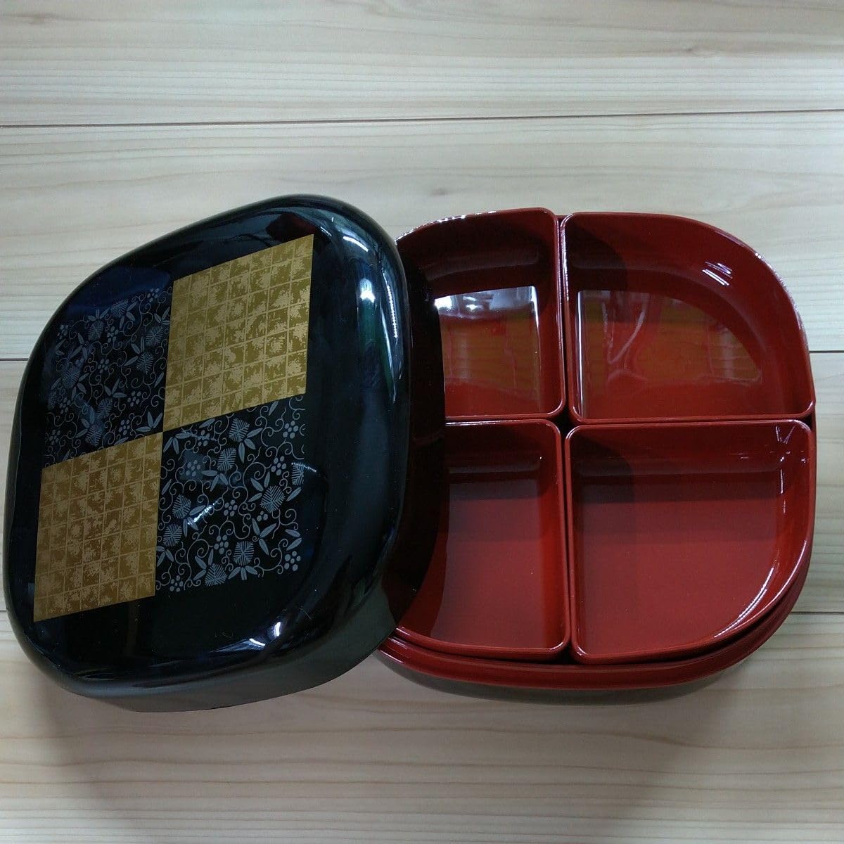 重箱 合成漆器 お重 二段 お弁当 おせち料理 元箱付き 横約25&times;縦25&times;高さ12cm