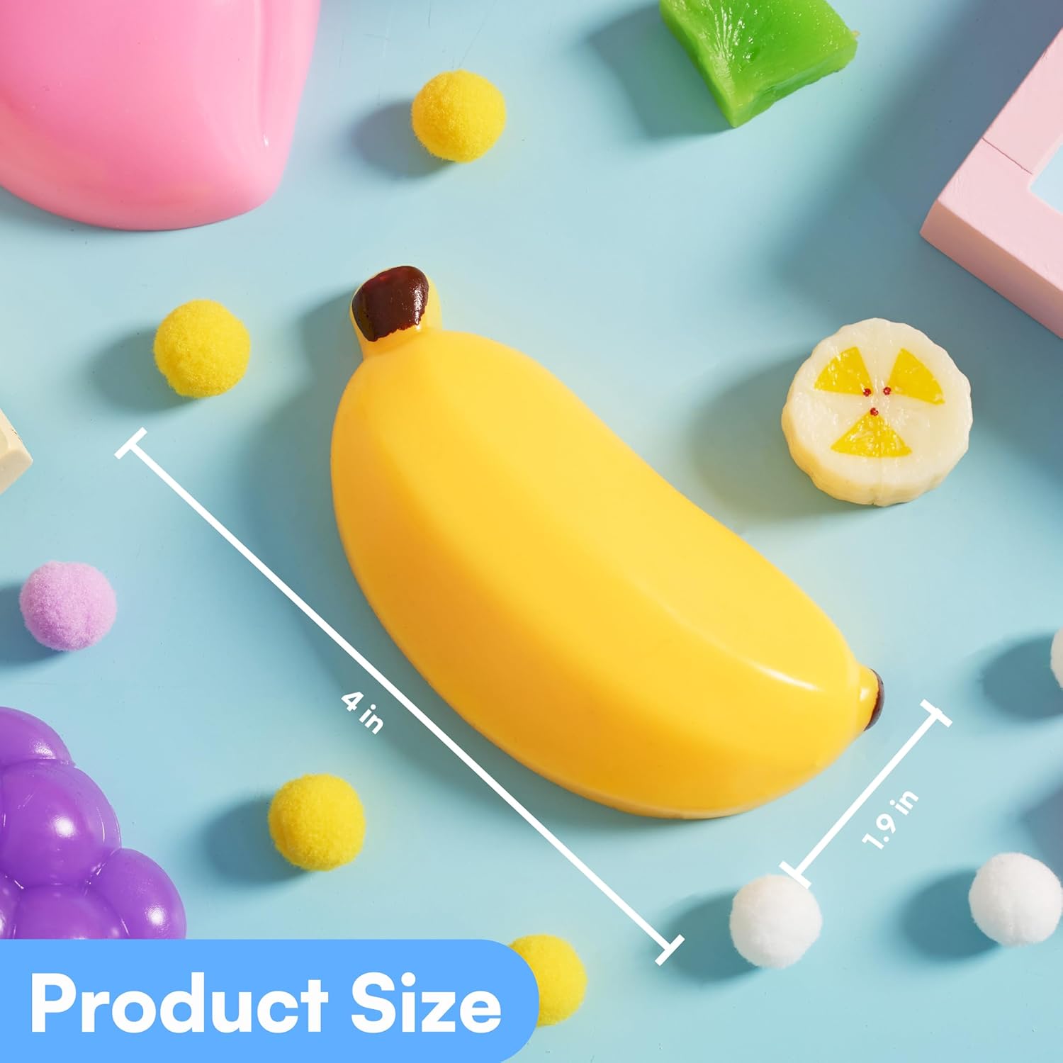 JOYIN 4 Pcs Fruit Taba Squishy Toys, Soft Squeeze Fidgets, Banana, Grape, Strawberry, Peach Fufu Squishy Toys, Cute Taba Squishy Toys for Kids, Party Favors & Gifts