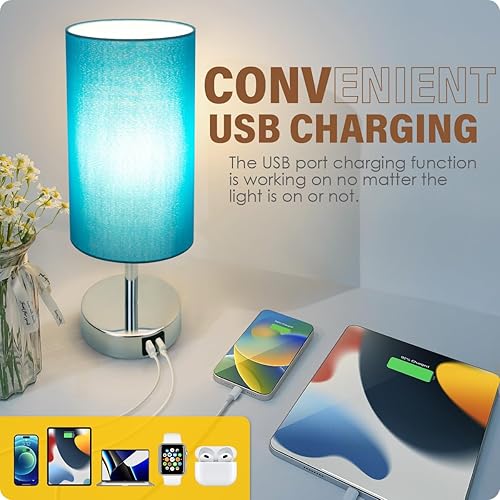 Miniatura 3 de Yarra-Decor Lámpara de noche con puertos de carga USB A+C, juego de dos  Mesa de control táctil para dormitorio, madera regulable de 3 vías, mesita