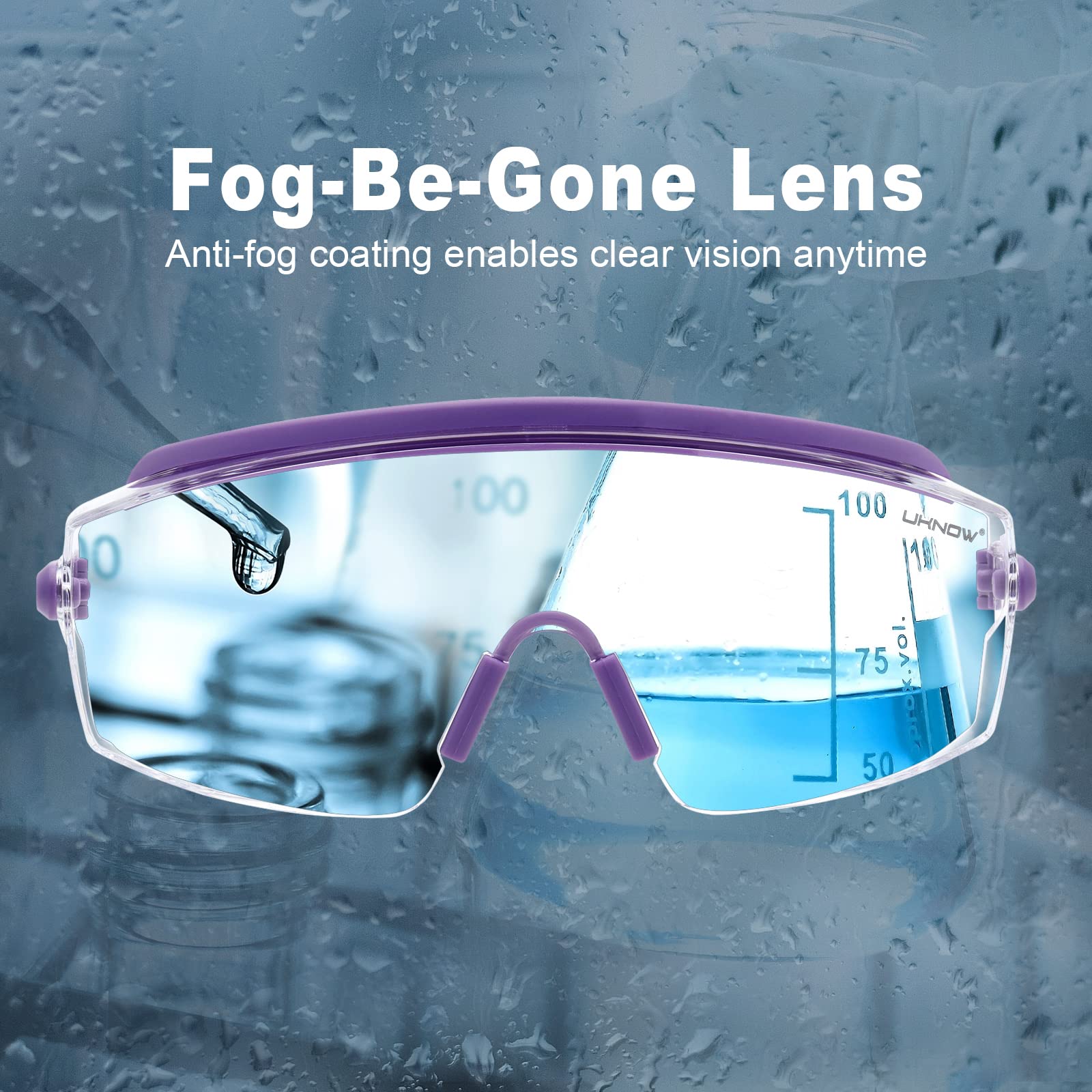 UKNOW Gafas de Proteccion, Gafas de seguridad sobre gafas anti niebla, lente transparente antiarañazos, gafas protectoras ANSI Z87.1