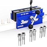 Upgrade Self Centering Doweling Jig Kit, Drill Jig For Straight Holes Biscuit Joiner Set With 6 Drill Guide Bushings, Adjustable Width Drilling Guide Power Tool Accessory Jigs (Blue)