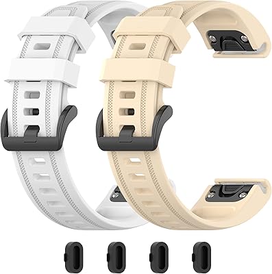 Lijinlan 2Pack Bands Compatible with Garmin Fenix 5S/ Fenix 5S Plus/ Fenix 5S Sapphire/ Fenix 6S/ Fenix 6S Pro, 20mm Soft Replacement Watch Strap with Dust Plugs for Men Women (White Beige)