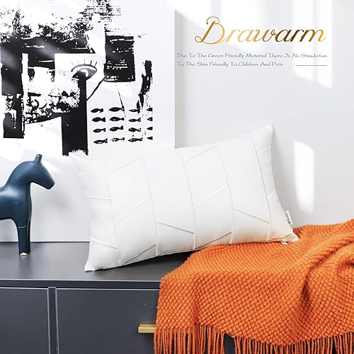 Miniatura 4 de BRAWARM Fundas de almohada de piel sintética de 12 x 20 pulgadas, fundas de almohada lumbar de cuero blanco, paquete de 2, almohadas decorativas de
