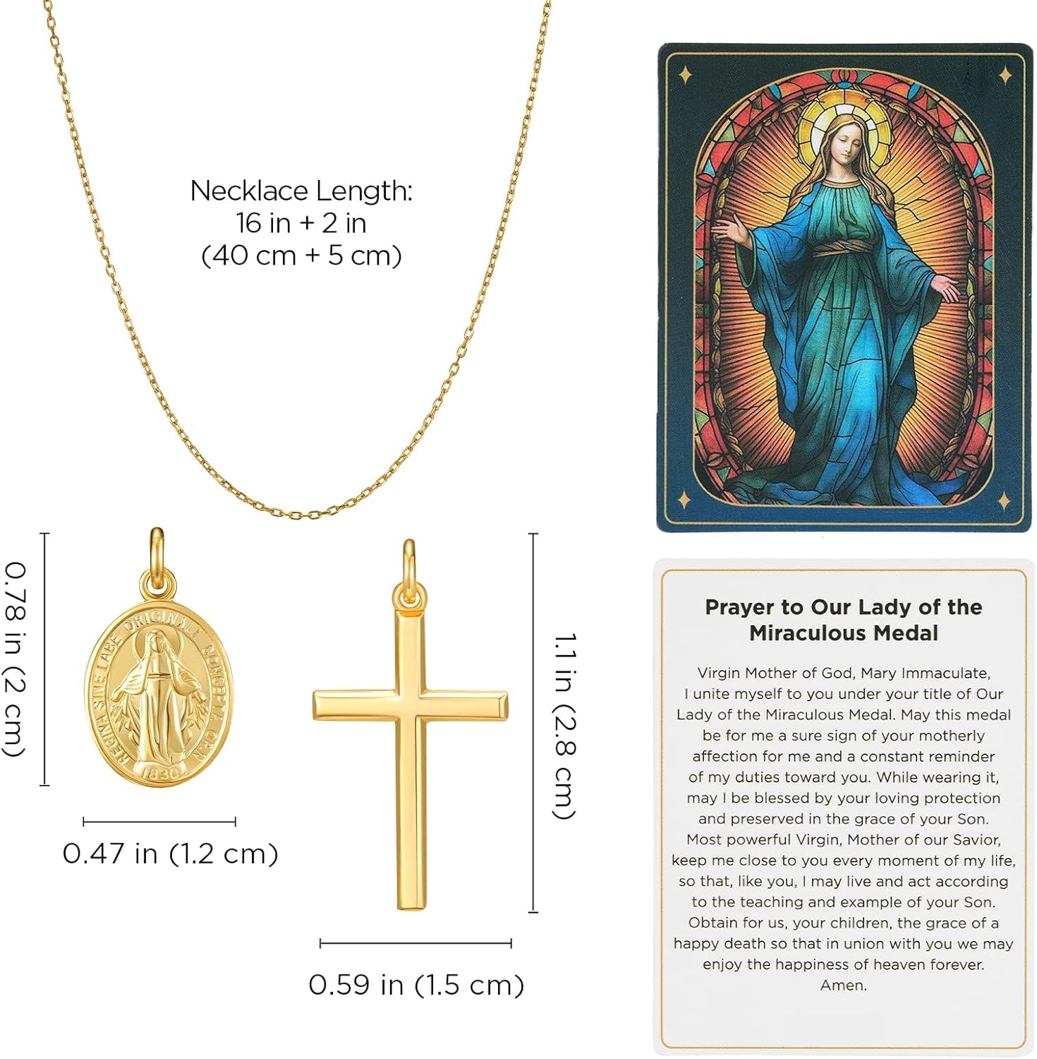 NORBU 925 Sterling Silver Cross Necklace for Women with Miraculous Medal, 18K Gold Plated Virgin Mary Necklace, Double Pendant Mother Mary Necklaces Christian Jewelry Religious Gift for Her - Image 5