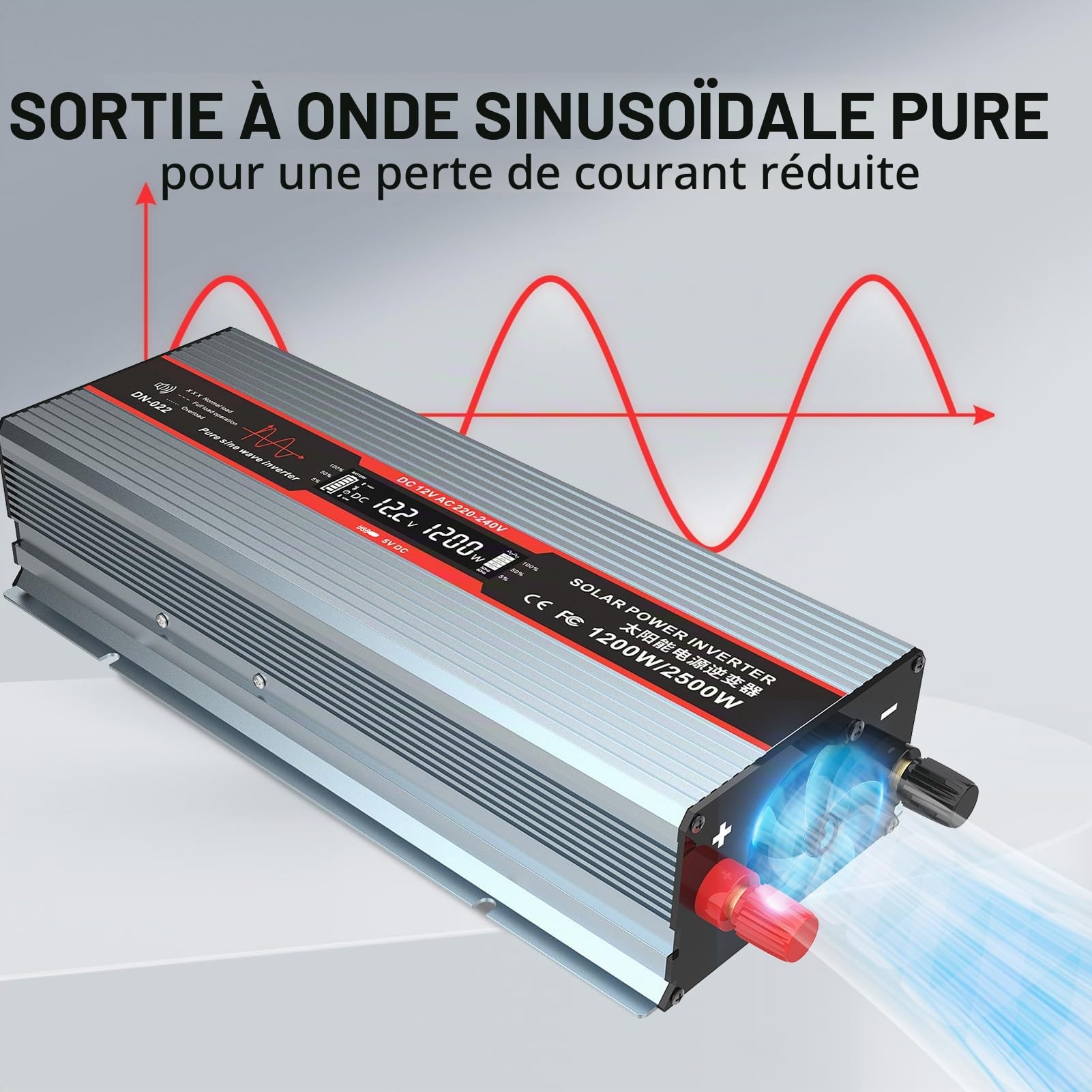 DATOUBOSS Convertisseur 12v 220v Pur Sinus 1800W Onduleur, Transformateur de Tension avec Prise EU de Courant Alternatif, Port USB Et écran LCD, pour Appareils Ménagers Voiture Caravane Camping Voyage