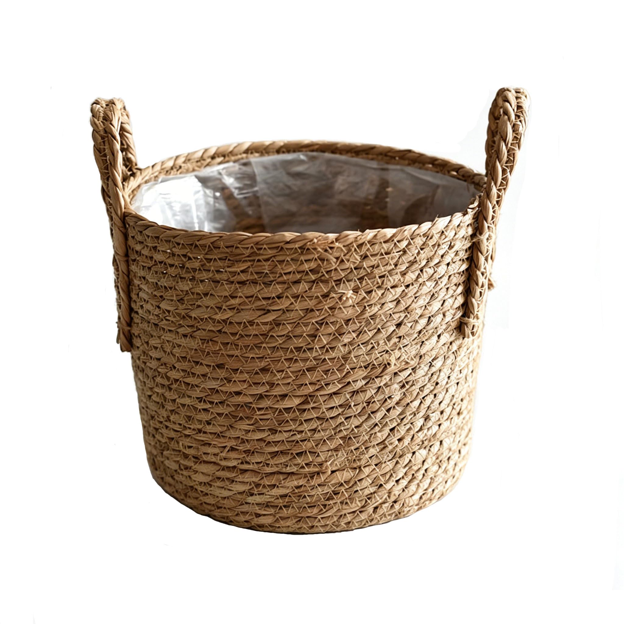 YDJIANCAI 1 Pcs Seagrass Grass Woven Flower Basket, Decorative Round Wicker Woven Rope Storage Blanket Basket With Woven Handles,Planter Pot For Living Room,Floor Standing Storage(Size:Small)