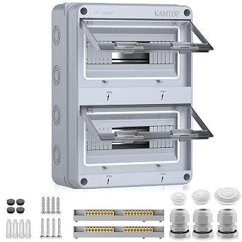 kamtop surface-mounted distribution box ip65 fuse box surface-mounted 2 rows 24 modules small distribution box with 5 terminals 7 connectors for outdoor gardens farm shop