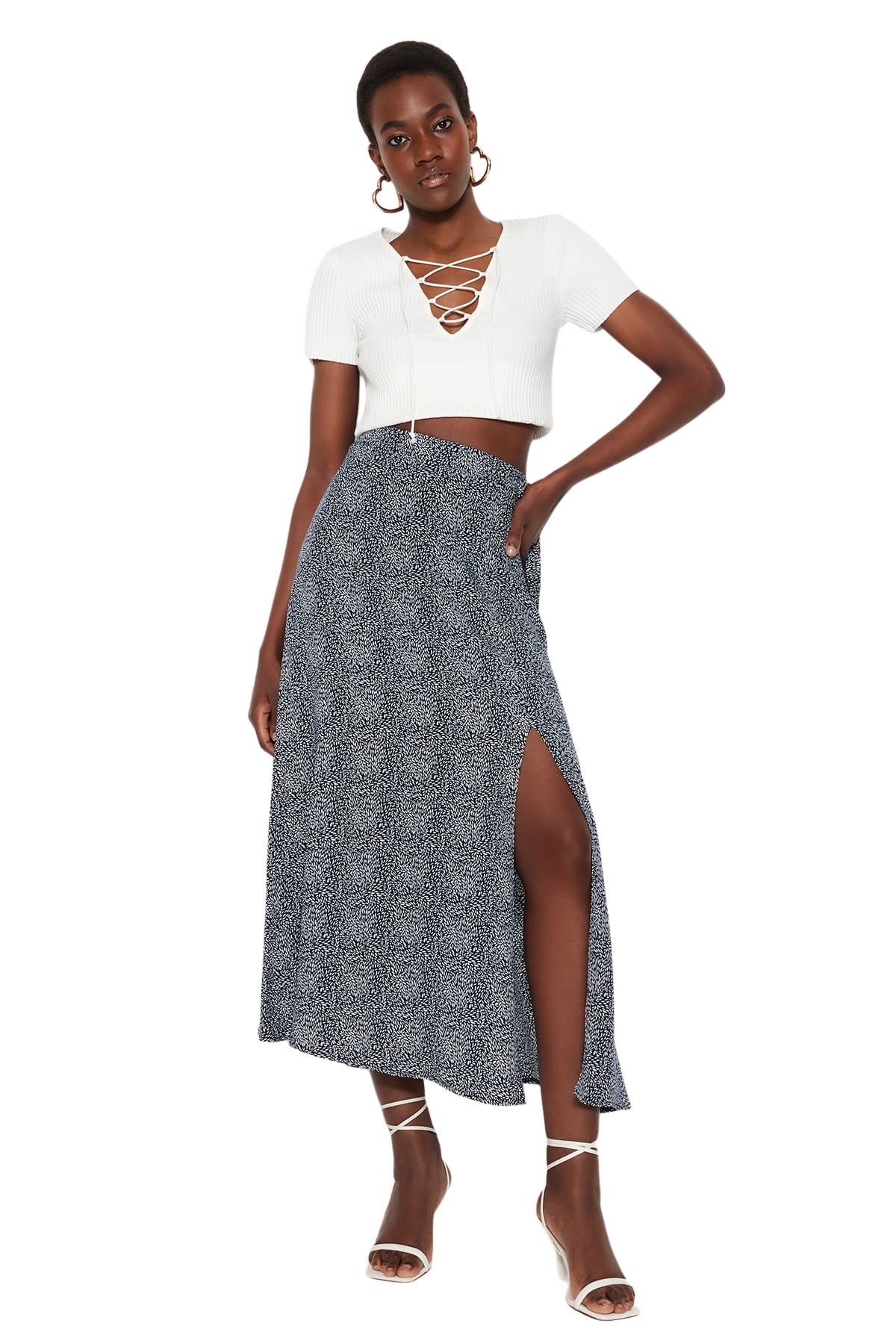 Trendyol Women Wrapover Regular fit Woven Skirt Falda, Negro, 38 Mujer, Negro, 38