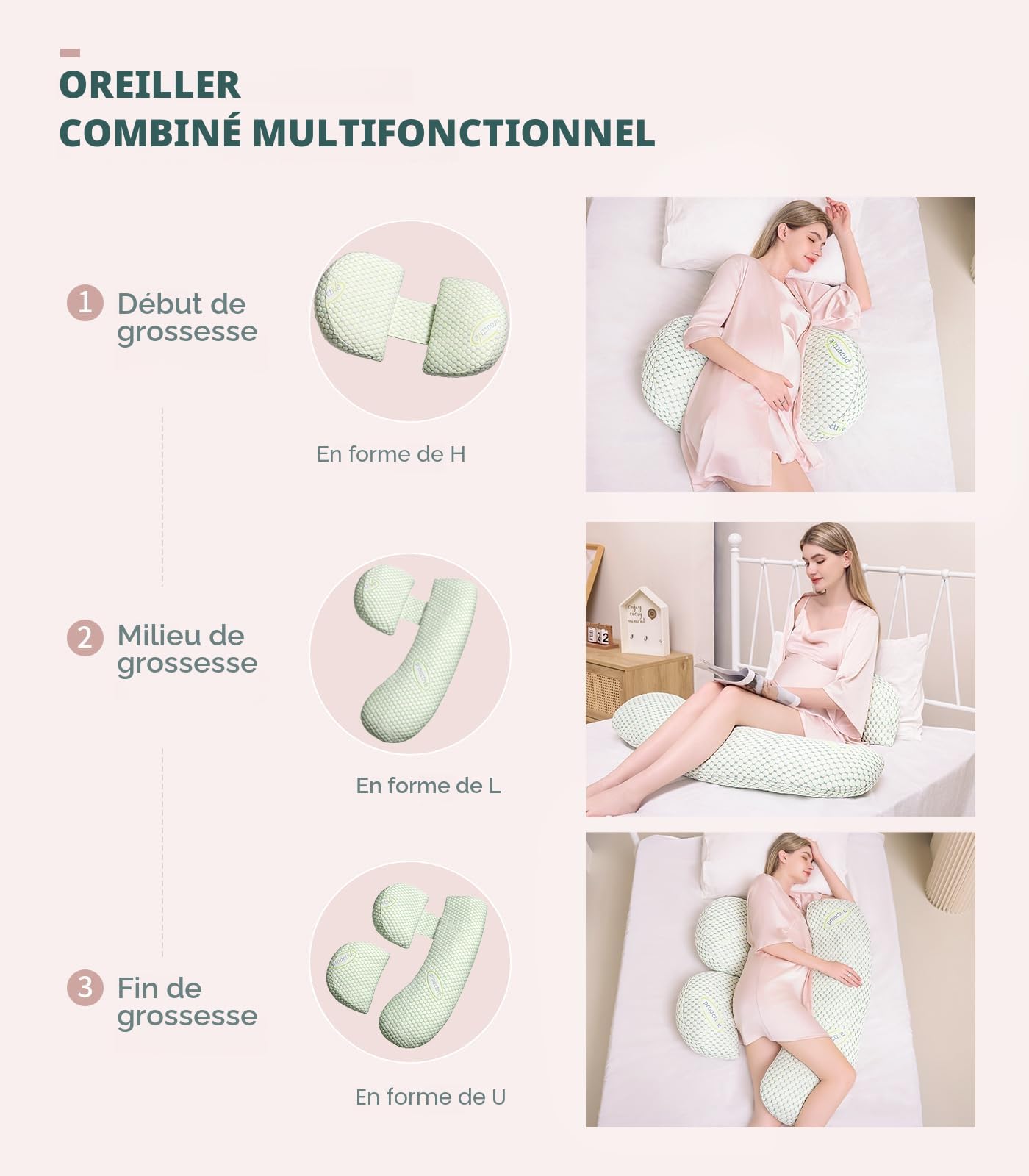 Oternal Coussin de Grossesse pour Femme Enceinte, Coussin de Grossesse Doux, Soutien pour Le Dos, Les Hanches, Les Jambes, Oreiller de maternité avec Housse d'oreiller Amovible et réglable