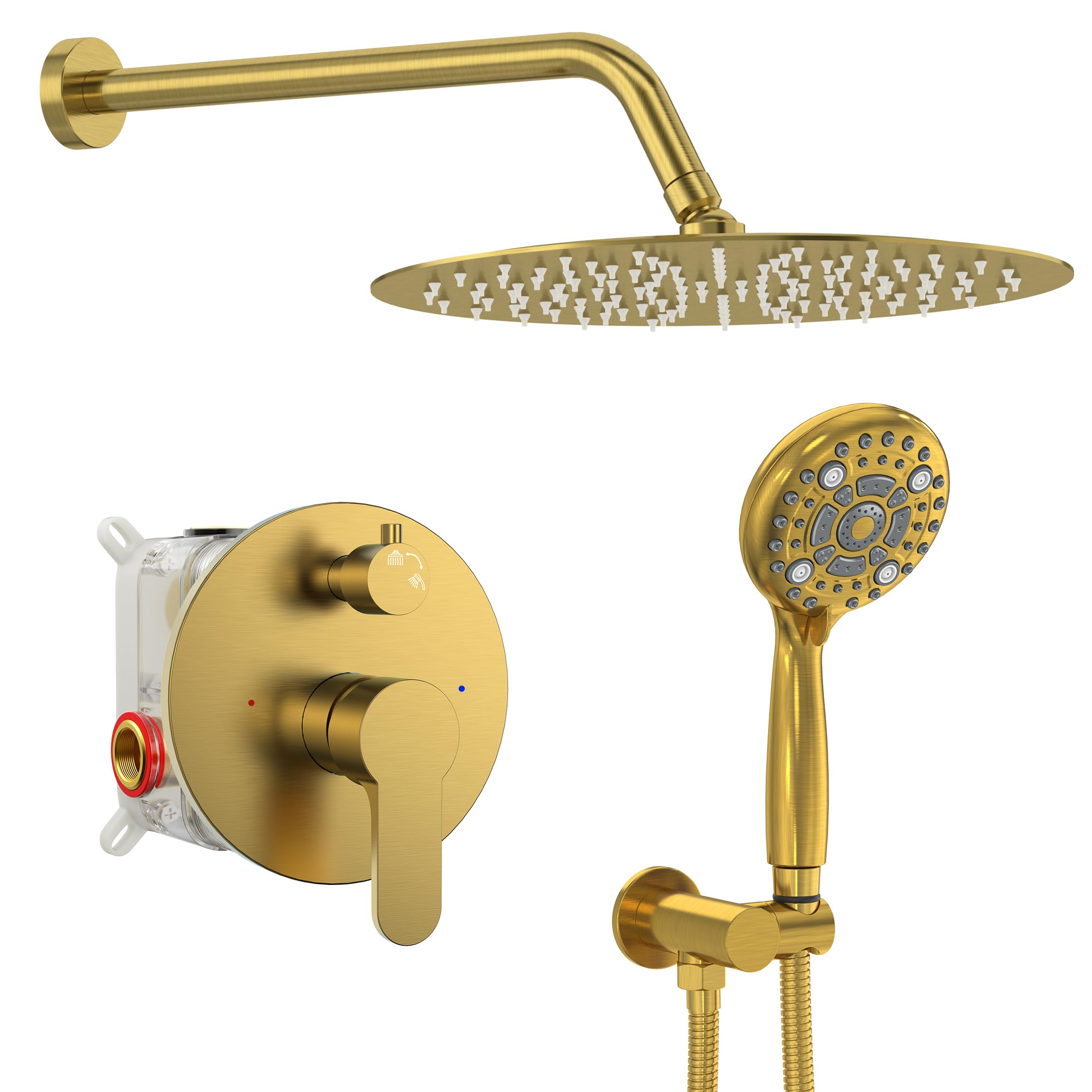 SR SUN RISE Shower Faucet - Multifunctional High Pressure Shower Head System with Handheld Shower Head Fixtures - Valve Included (Brushed Gold, 12 inch)