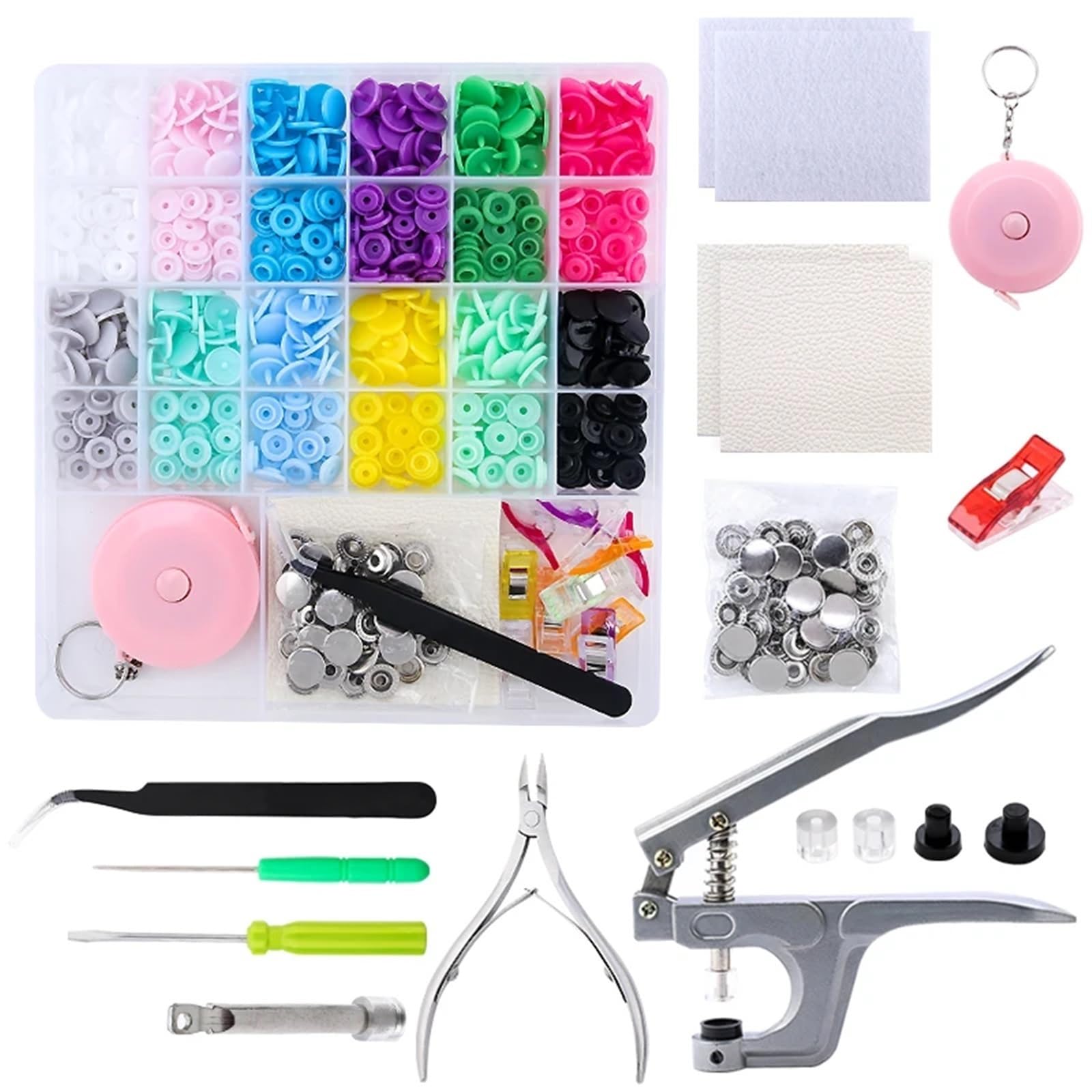200 Set Druckknöpfe Nähwerkzeug-Set und Behälter, Kinderknöpfe for Kleidung, DIY Positionierungsclips, Druckknopfverschlüsse, handgefertigte Sets