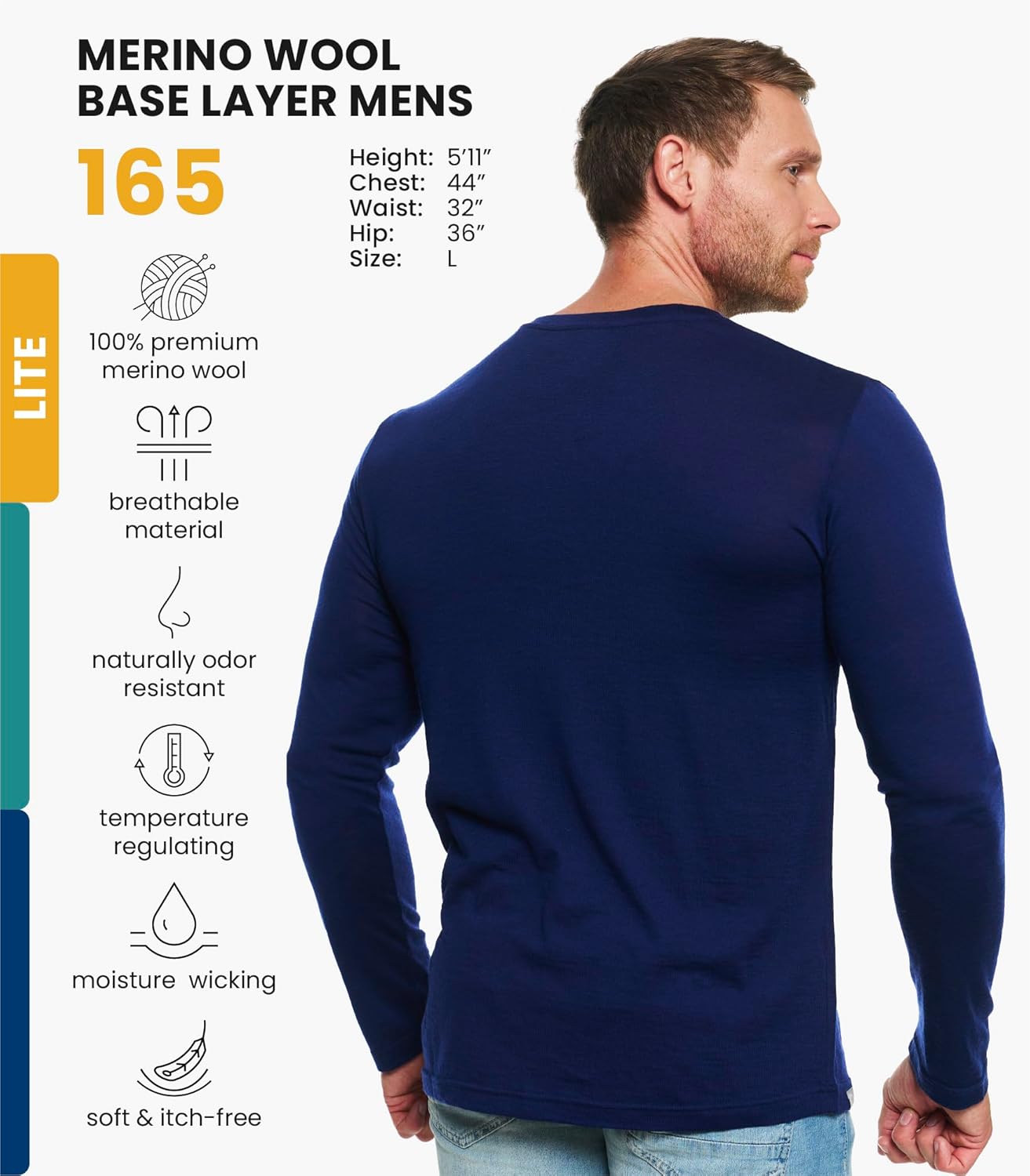 Merino.tech Merino Wool Base Layer - Mens 100% Merino Wool Long Sleeve Thermal Shirts Heavyweight, Midweight, Lite with Socks - Image 2