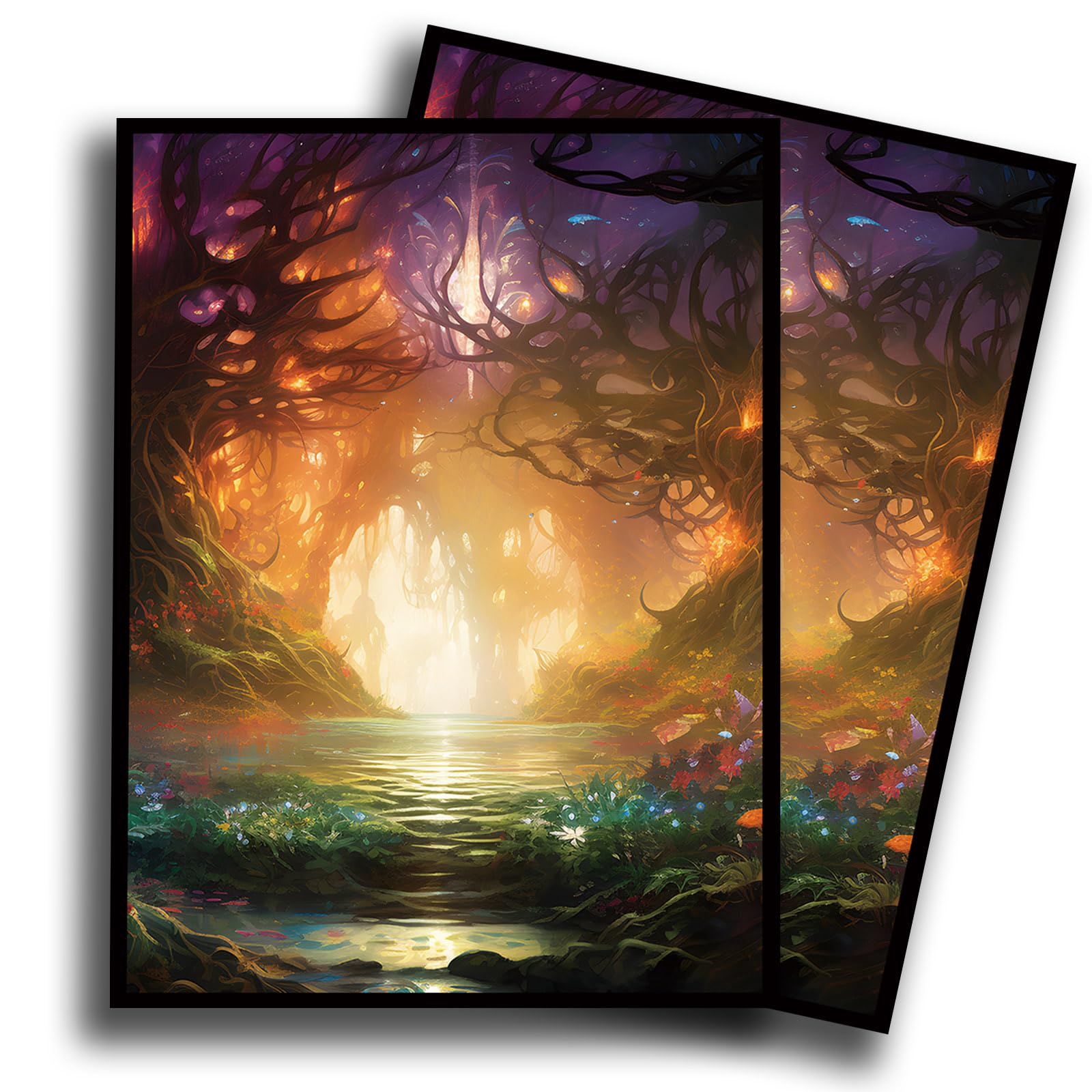 Fantasy Card Sleeves Compatible with MTG Trading Card Game, 100 Matte Protective Sleeves for TCG Cards, Anti-Slip Shuffled Deck Protector Sleeves for Standard Size Cards (Forest)