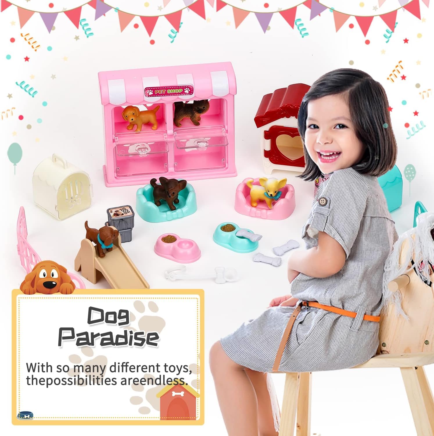 27 Pezzi Mini Figurine di Cani, Cane in Miniatura Figurine di Cuccioli Realistici, Accessori Casa delle Bambole in Miniatura Canile Altalena Miniatura Scivolo per Micro Decorazione Paesaggistica