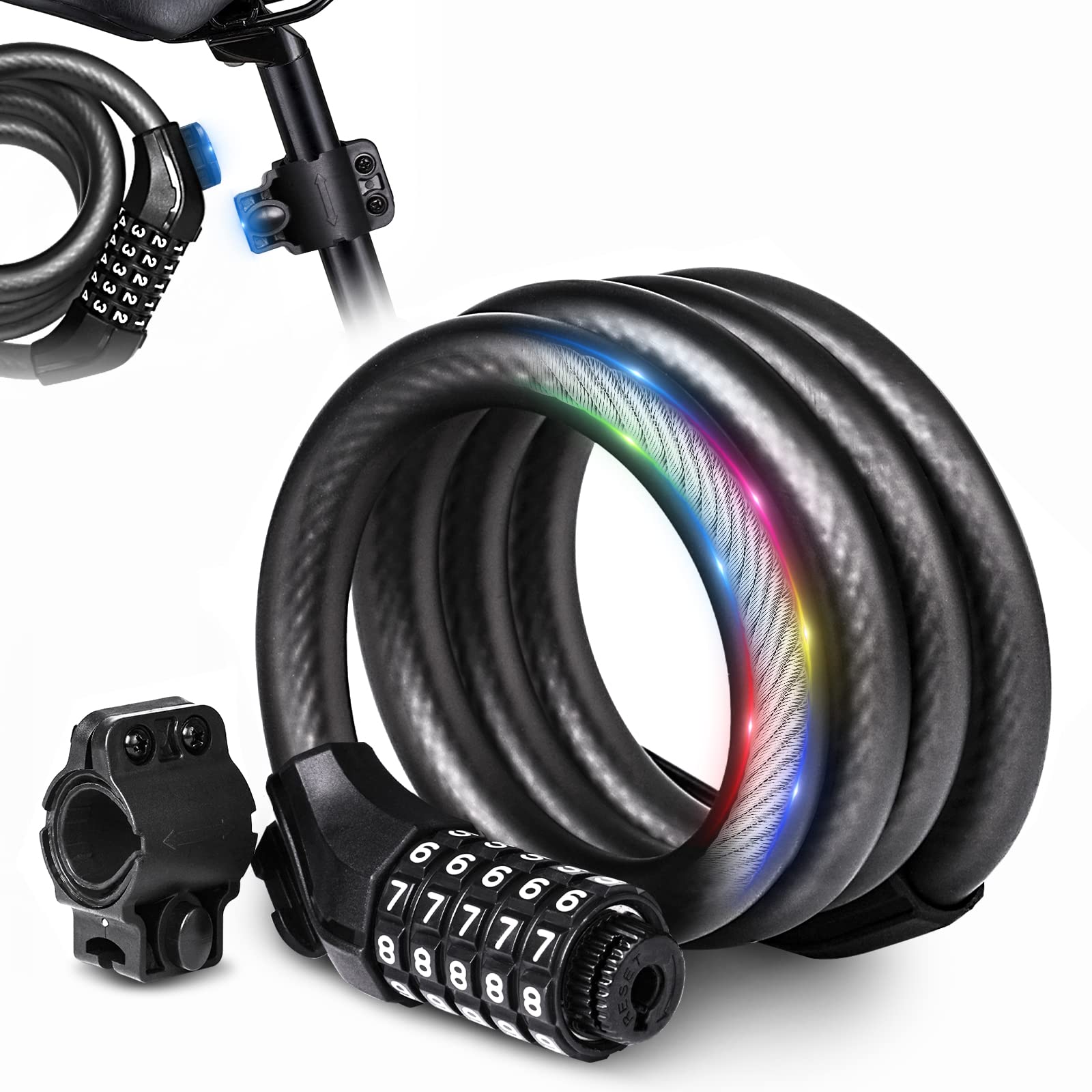 Everyfun Bike Lock Cable, Up to 15mm Thicker Steel Cable, High Security 5-Digit Resettable Combination Bicycle Lock Anti-Theft, Scooter Lock with Mounting Bracket for Bikes and Scooters